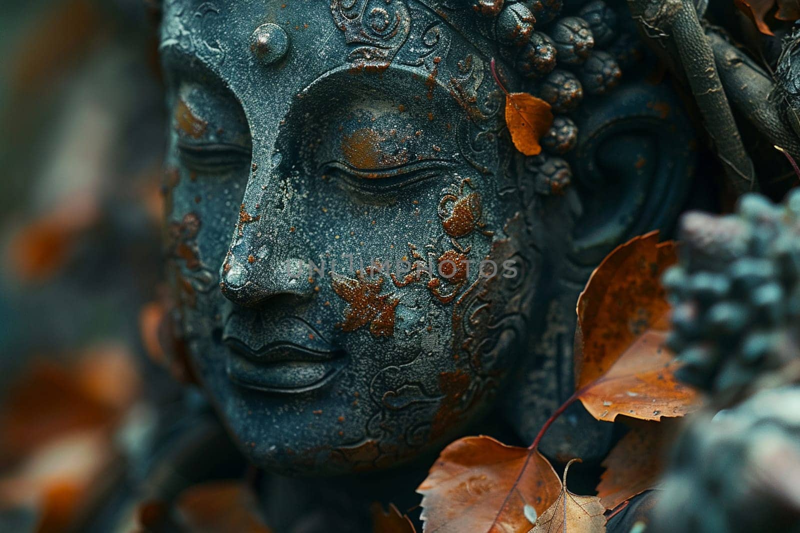 Bodhi Tree Leaves Rustling with Enlightenment's Whisper, The leaves blur into a symbol of the tree under which Buddha found awakening.