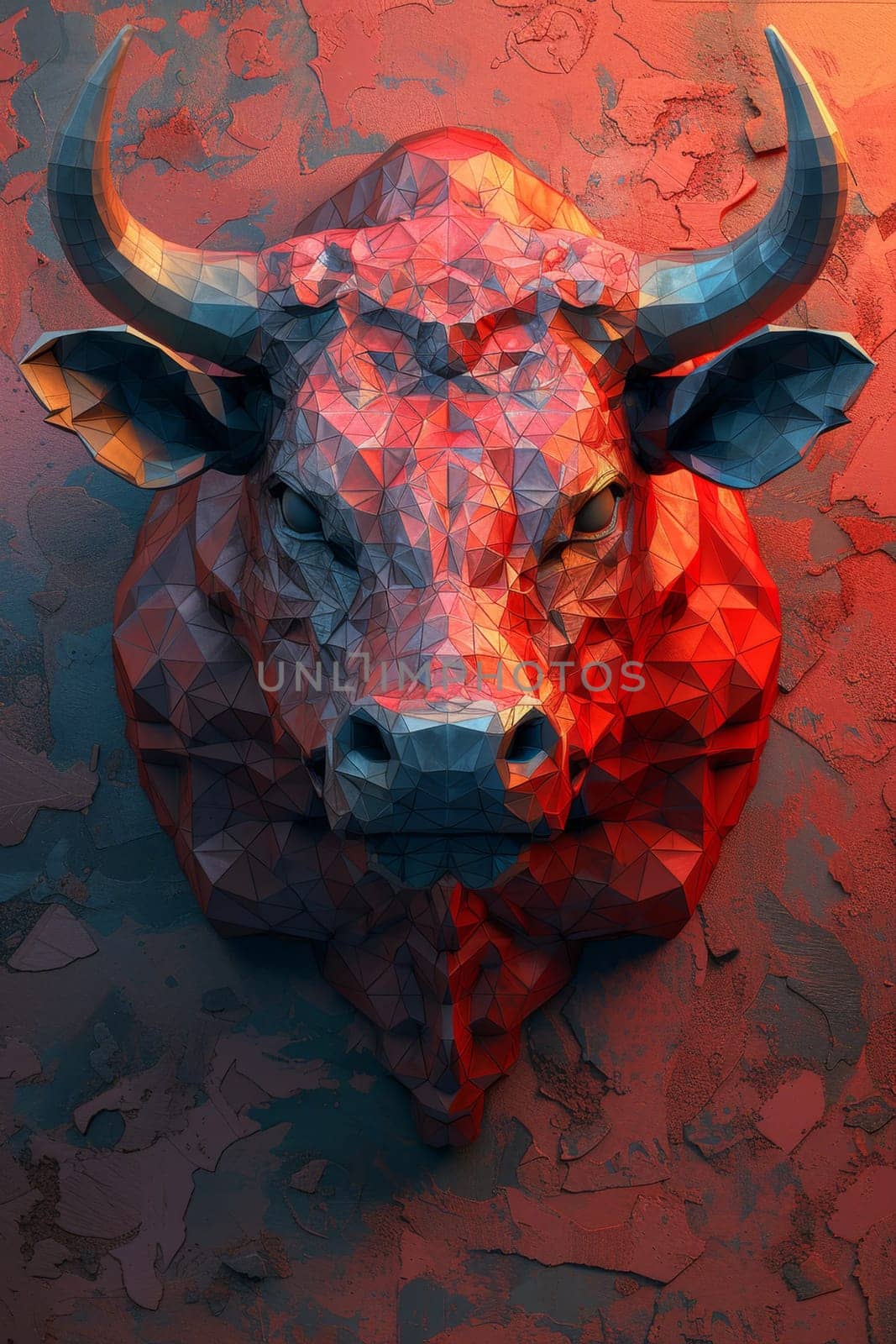 An angry bull on an abstract colorful background. Illustration by Lobachad