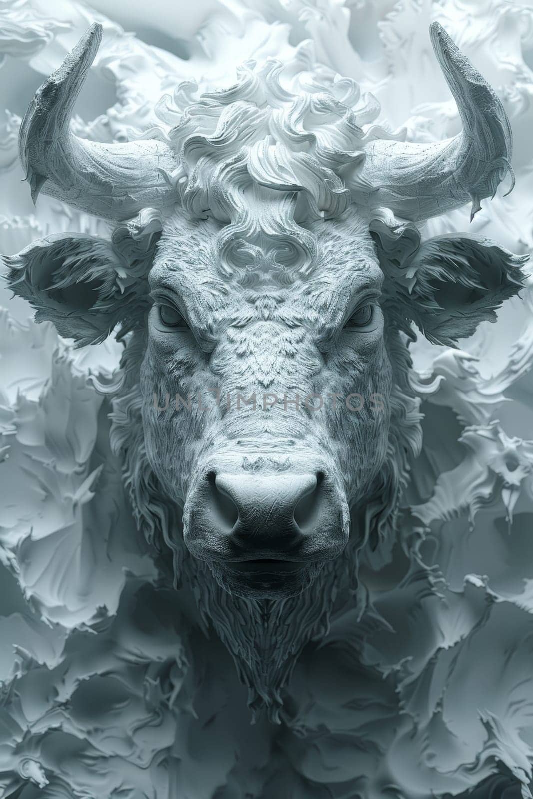 An angry bull on an abstract colorful background. Illustration.