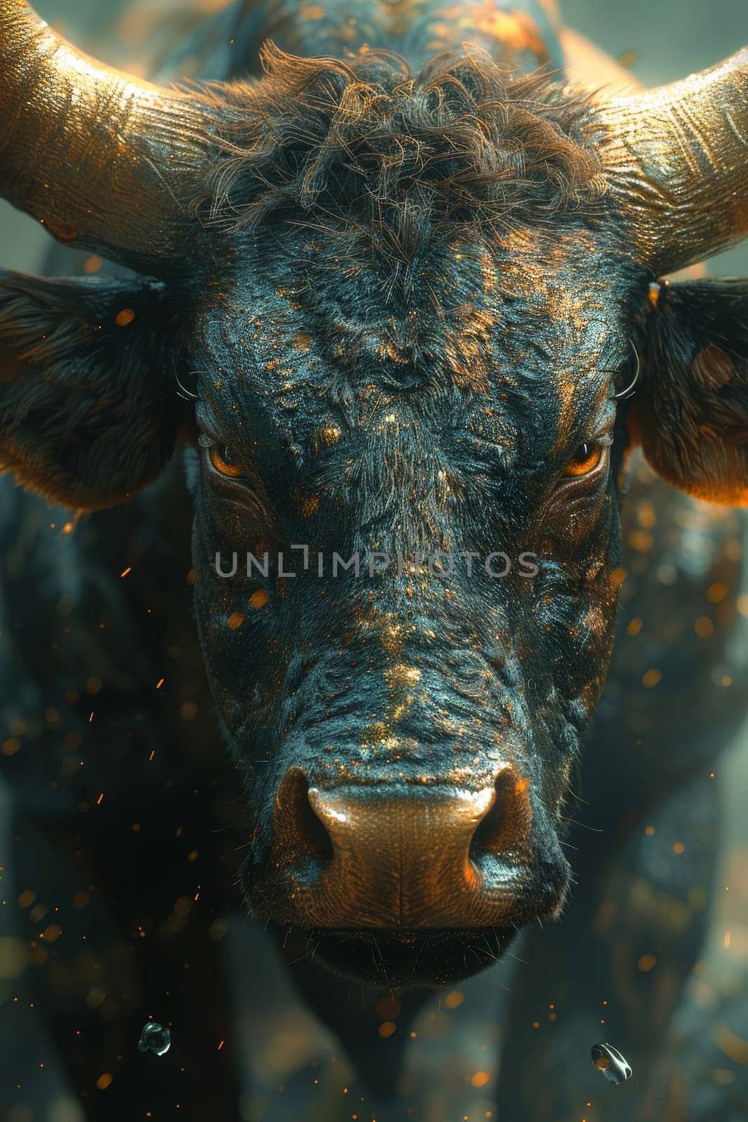 An angry bull on an abstract colorful background. Illustration.