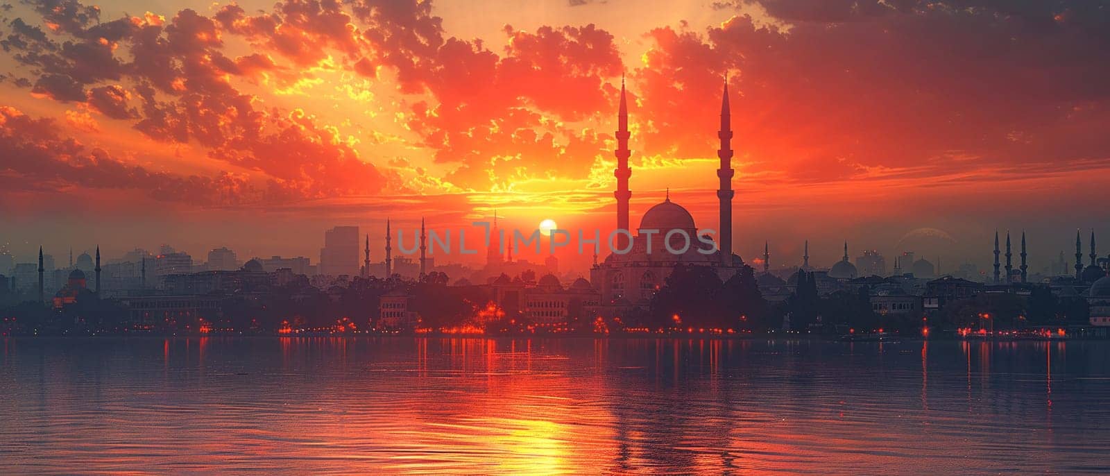 Islamic Minaret Towering Above a Historic City The towers silhouette merges with the sky by Benzoix