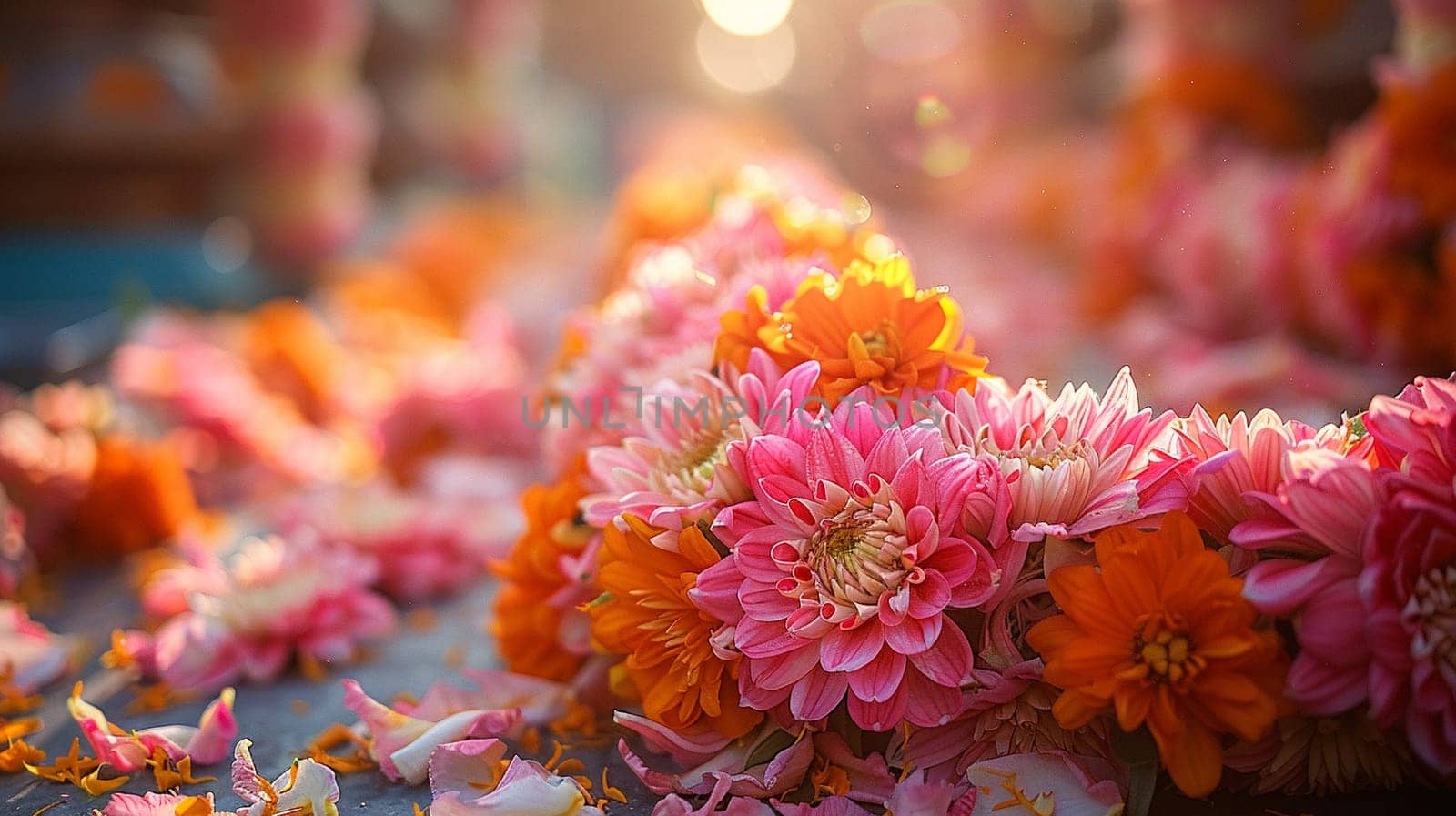 Flower Garlands Prepared for a Hindu Ceremony, The flowers' edges soften, representing offerings of respect and piety.