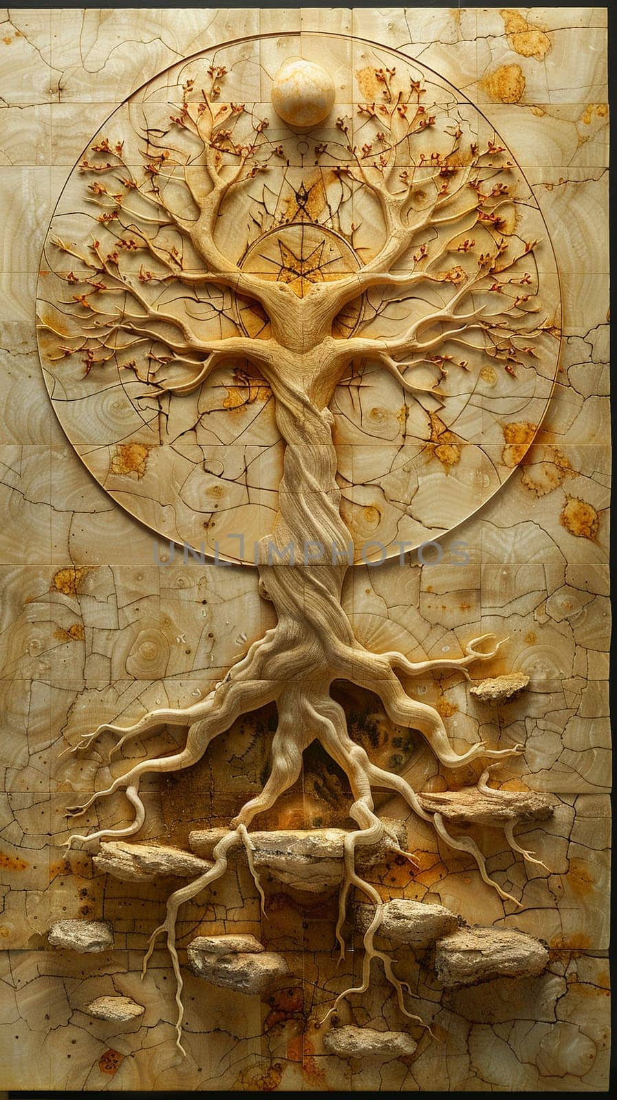 Kabbalistic Tree of Life Symbol Etched into Wood The mystical diagram blurs into the material by Benzoix