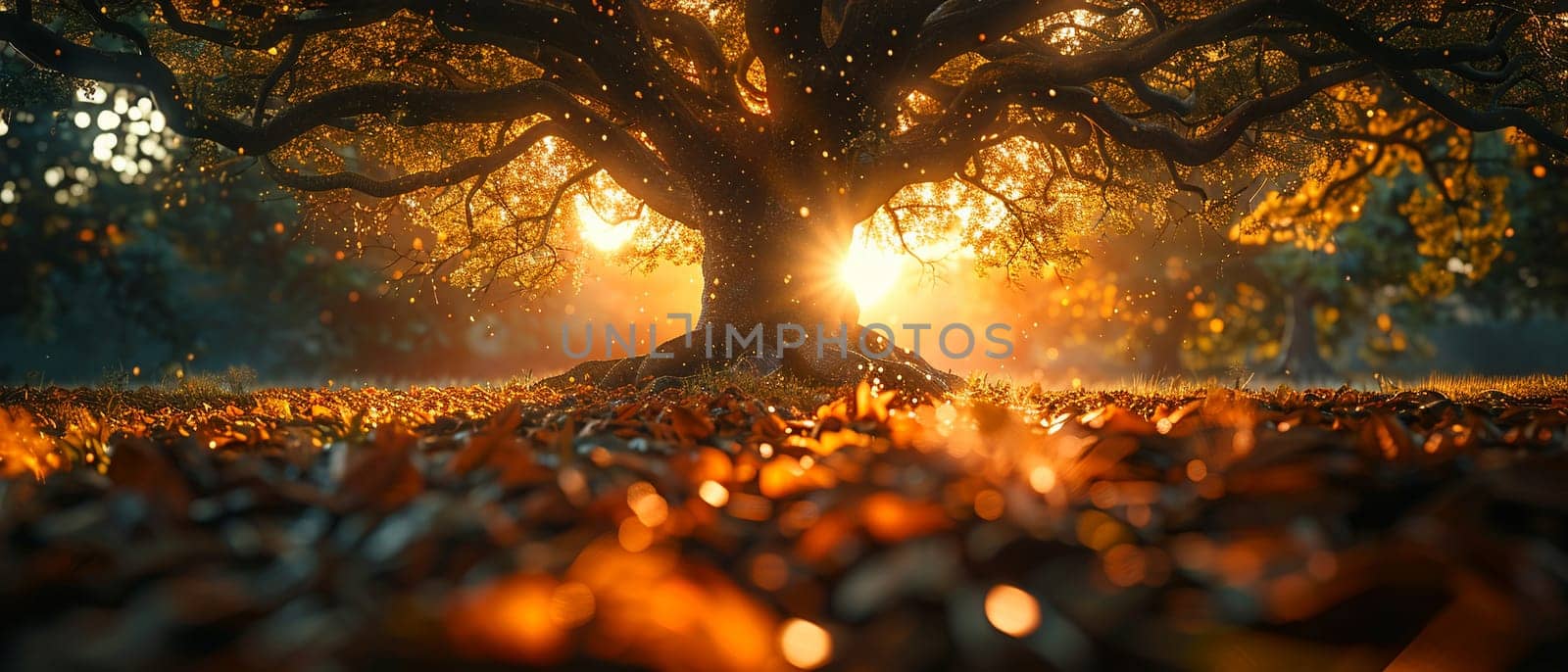 Bodhi Tree Leaves Rustling with Enlightenment's Whisper, The leaves blur into a symbol of the tree under which Buddha found awakening.