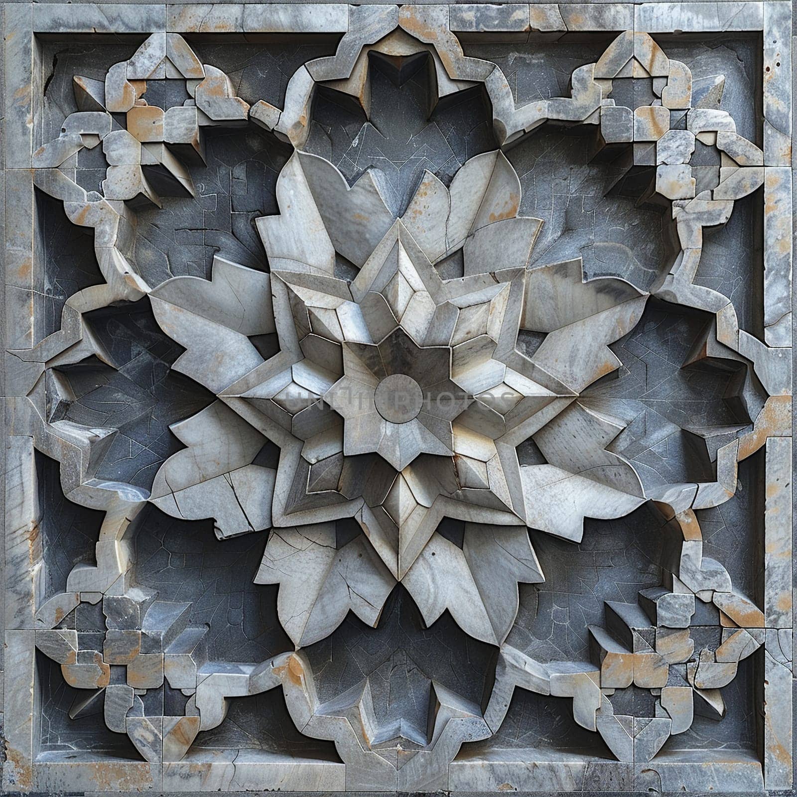 Islamic Geometric Patterns Cascading Across a Mosque Wall, The complex designs blend into a testament to creativity and divine inspiration.