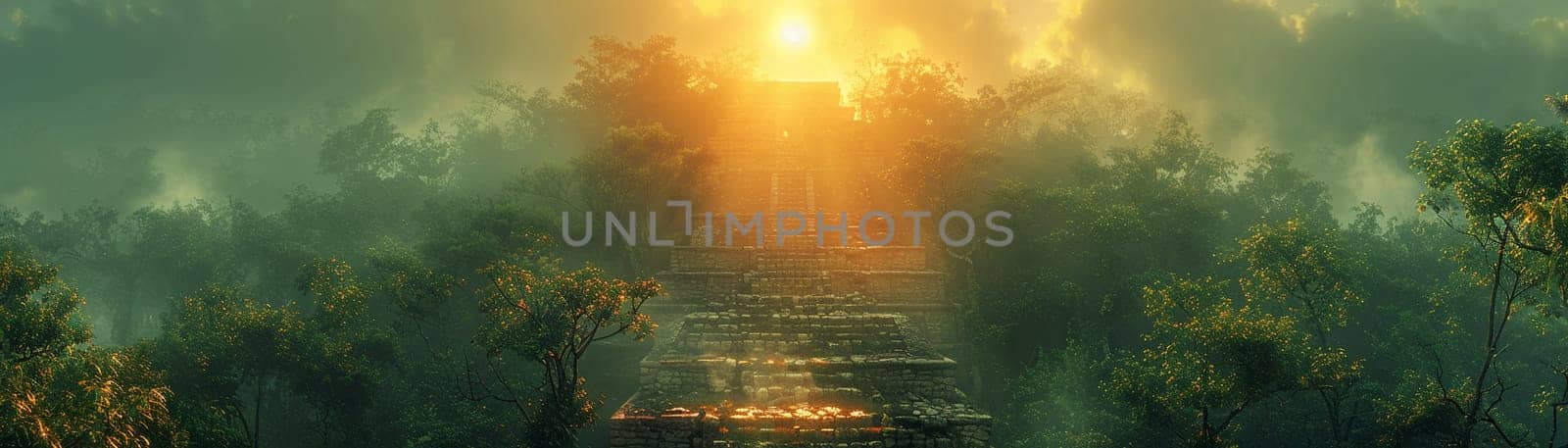 Mayan Pyramid Edges Blurring into a Jungle Canopy The structures silhouette merges with the foliage by Benzoix