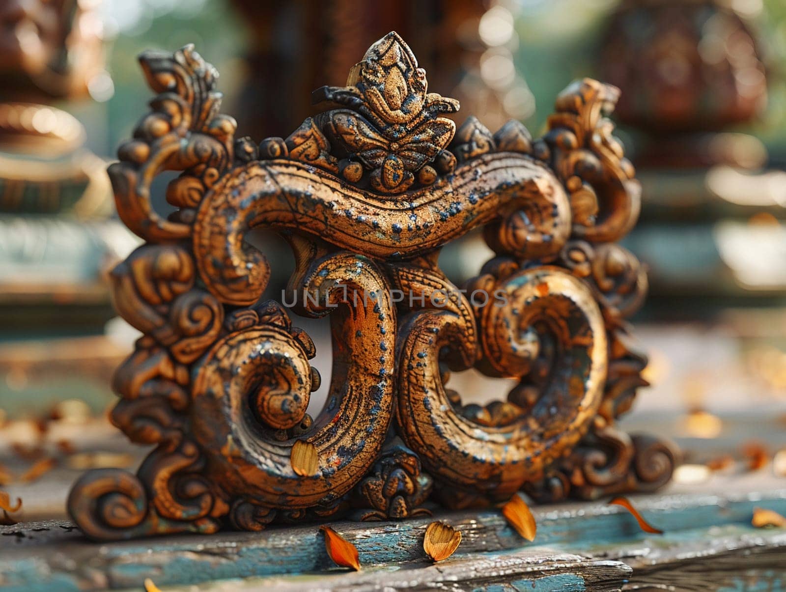 Hindu Om Symbol Adorning a Temple Entrance The sacred sounds representation blends into the structure by Benzoix