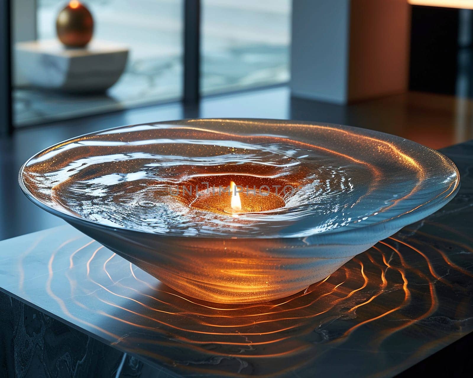 Holy Water Font with Gentle Ripples Reflecting Light, The movement of water creates an aura of purification and blessing.