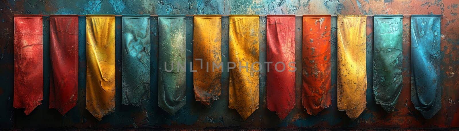 Hare Krishna Maha Mantra on Faded Prayer Flags, The words blur into the fabric, spreading spiritual vibrations to all surroundings.