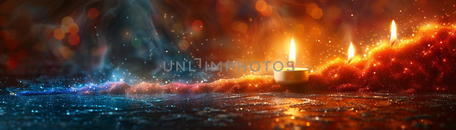 Jewish Menorah with Flickering Flames of Remembrance, The soft light of the candles blurs, symbolizing ancient traditions and perseverance.