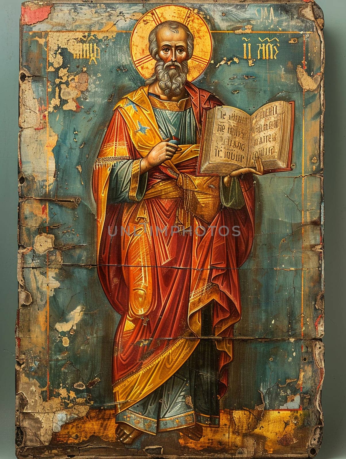 Greek Orthodox Iconography Adorned with Gold Leaf The images slightly blur by Benzoix