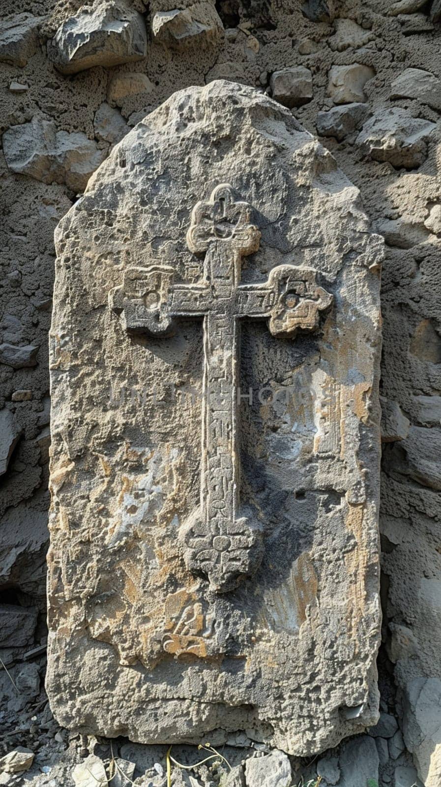 Coptic Christian Cross Engraved in an Ancient Church Wall The cross merges with aged stone by Benzoix