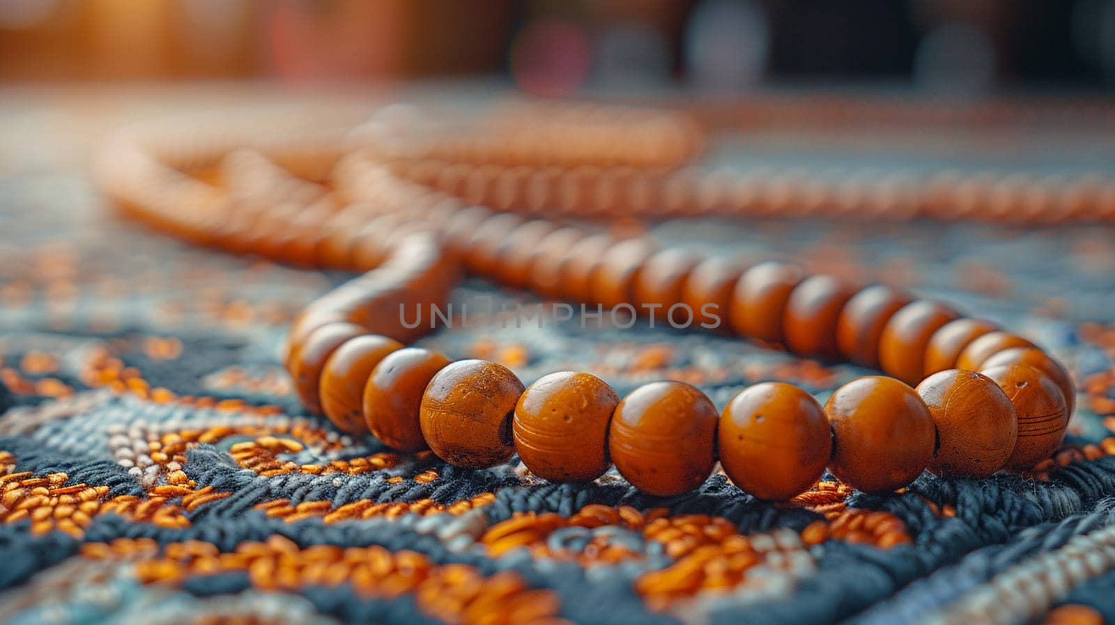 Muslim Prayer Beads Laid Gently on a Prayer Mat The beads outline softens by Benzoix