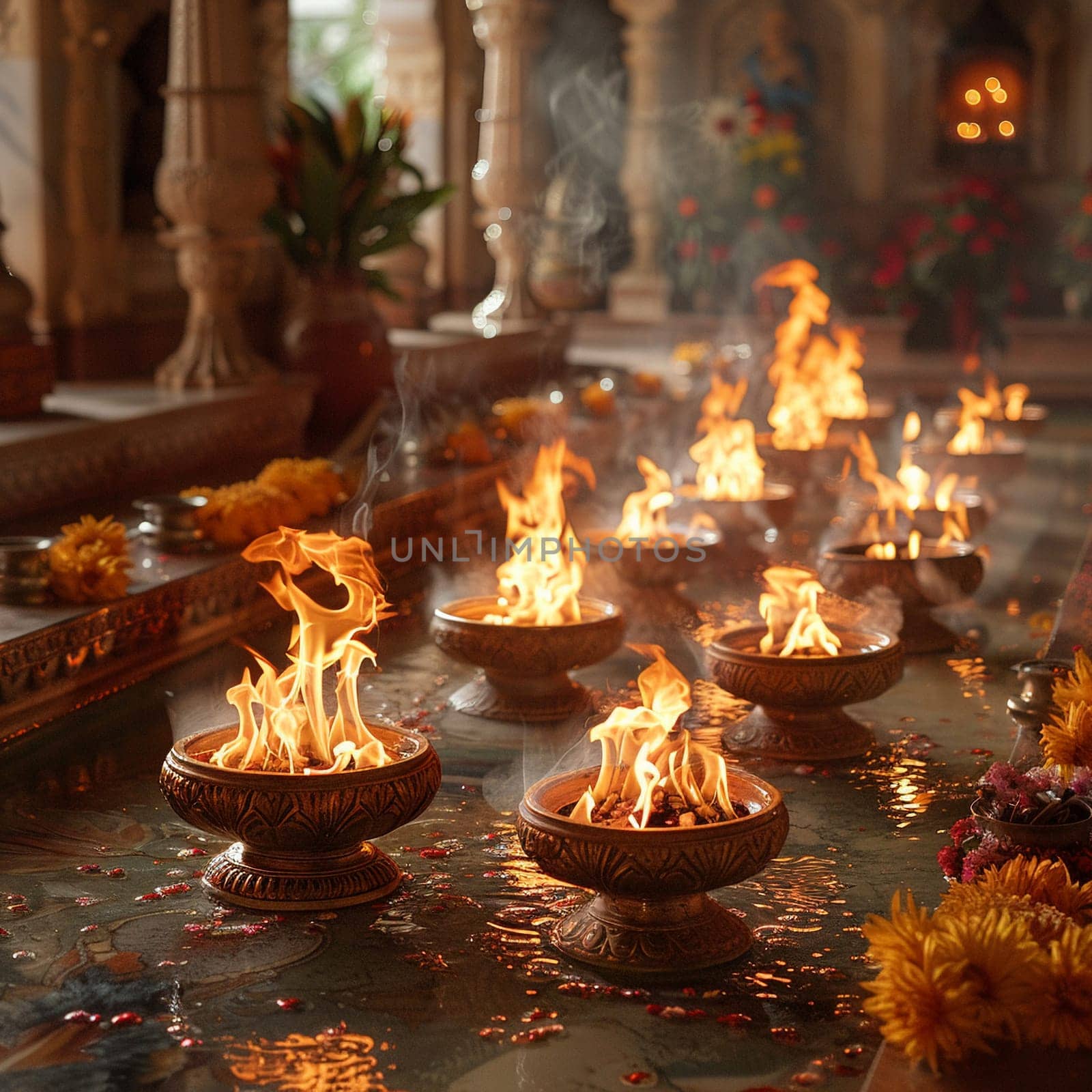 Zoroastrian Fire Temple Flames Flickering in Contemplation by Benzoix