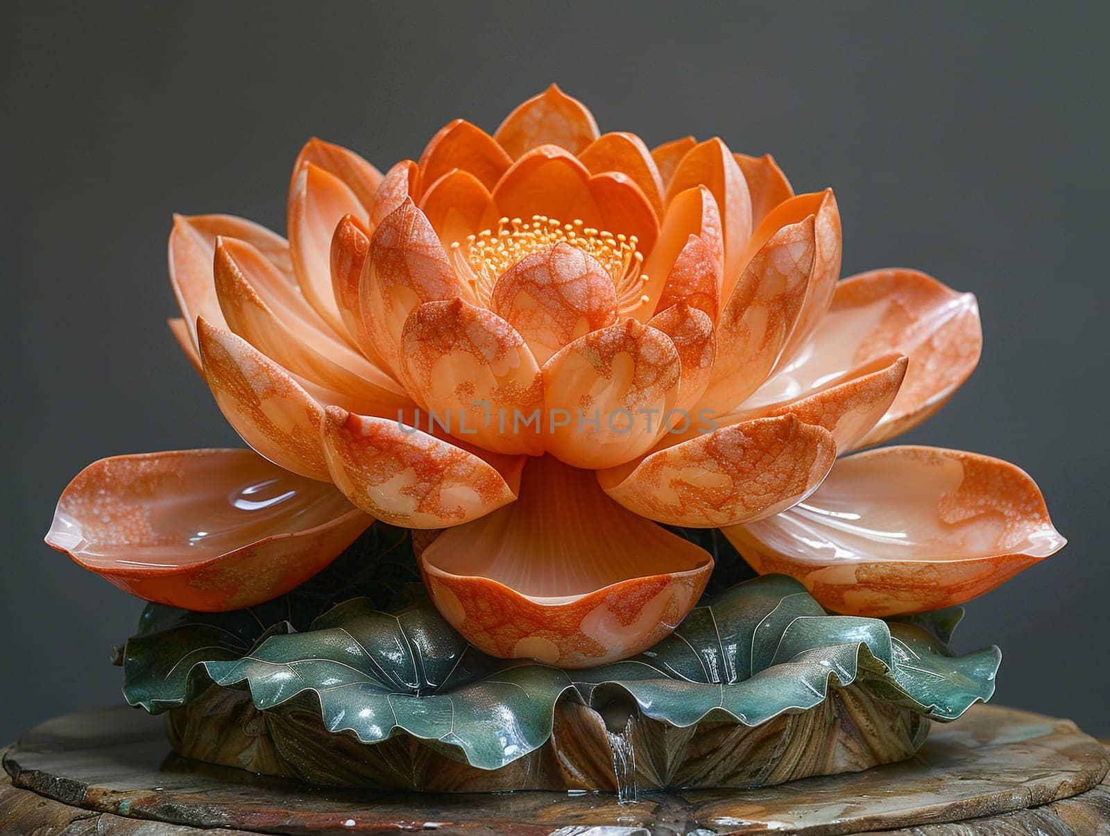 Buddhist Lotus Flower Sculpture Emerging from Water, The flower's shape softens into the surface, signifying purity and spiritual unfolding.