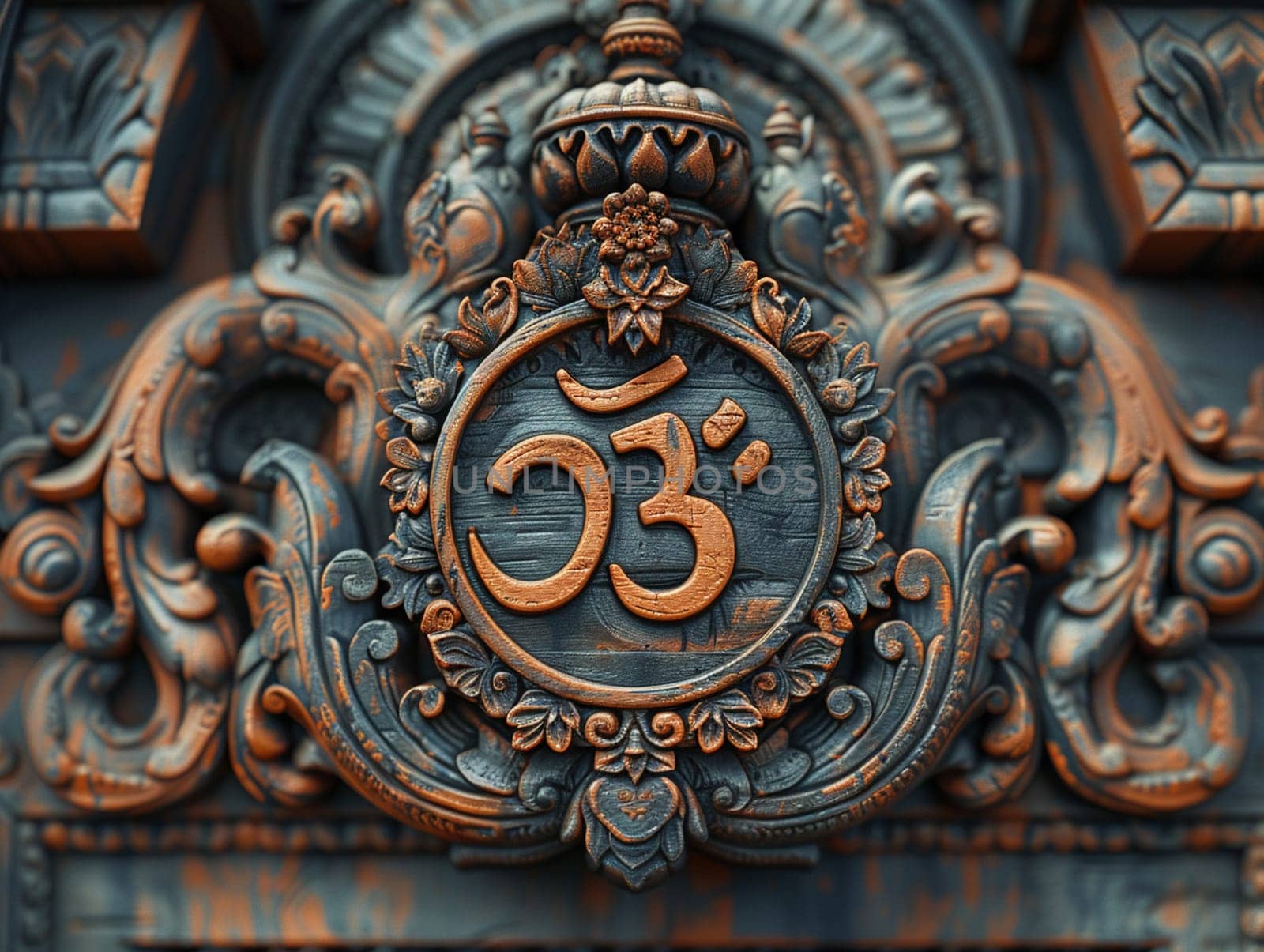 Hindu Om Symbol Adorning a Temple Entrance, The sacred sound's representation blends into the structure, inviting spiritual reflection.