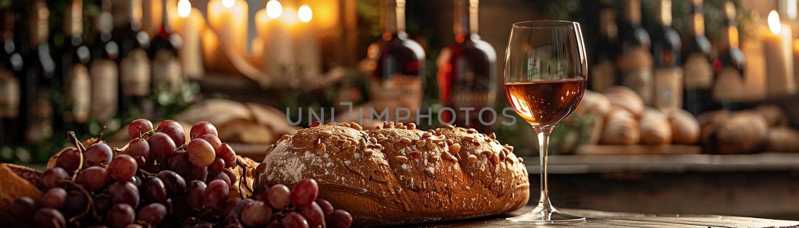 Holy Communion Elements Prepared on an Altar The bread and wine slightly out of focus by Benzoix