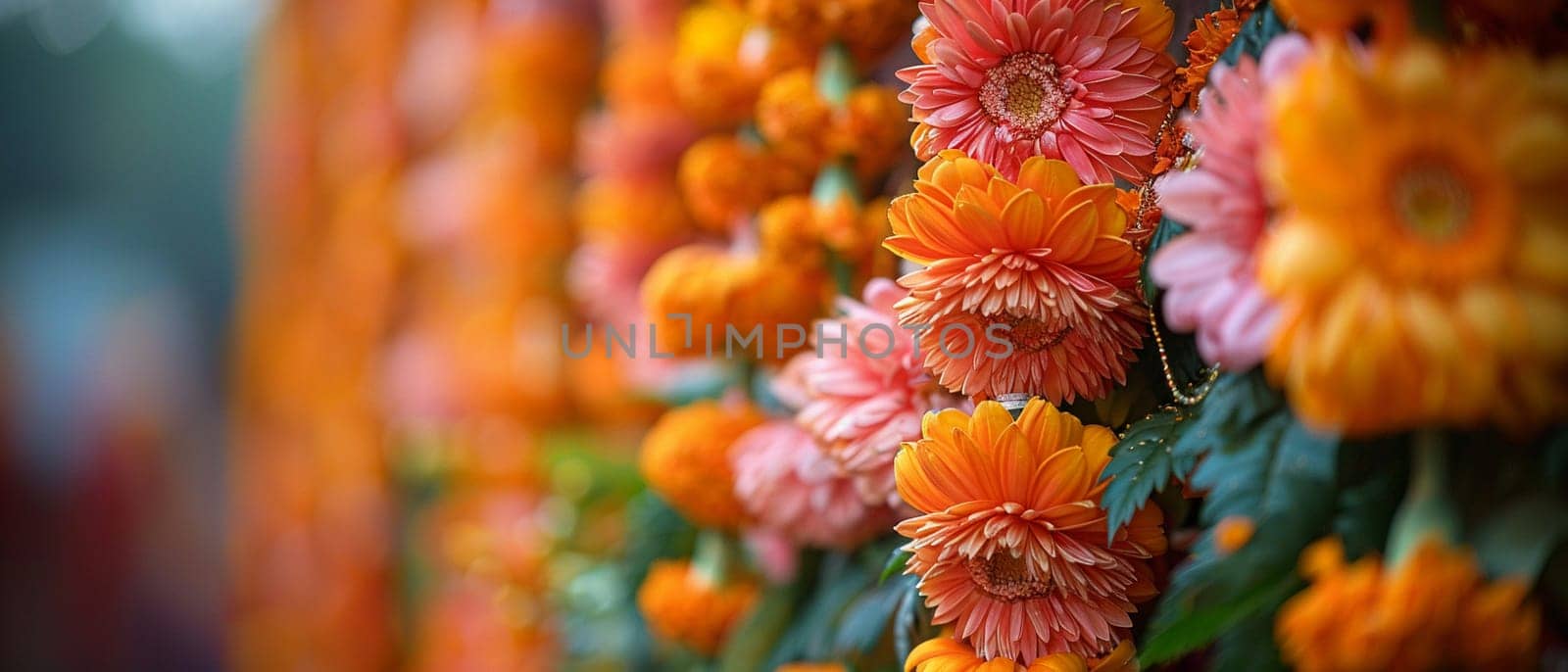 Flower Garlands Prepared for a Hindu Ceremony, The flowers' edges soften, representing offerings of respect and piety.