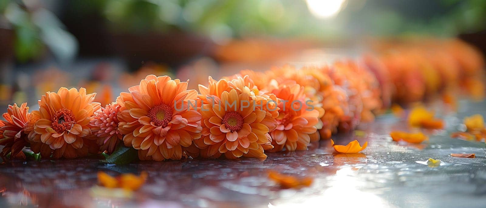 Flower Garlands Prepared for a Hindu Ceremony, The flowers' edges soften, representing offerings of respect and piety.