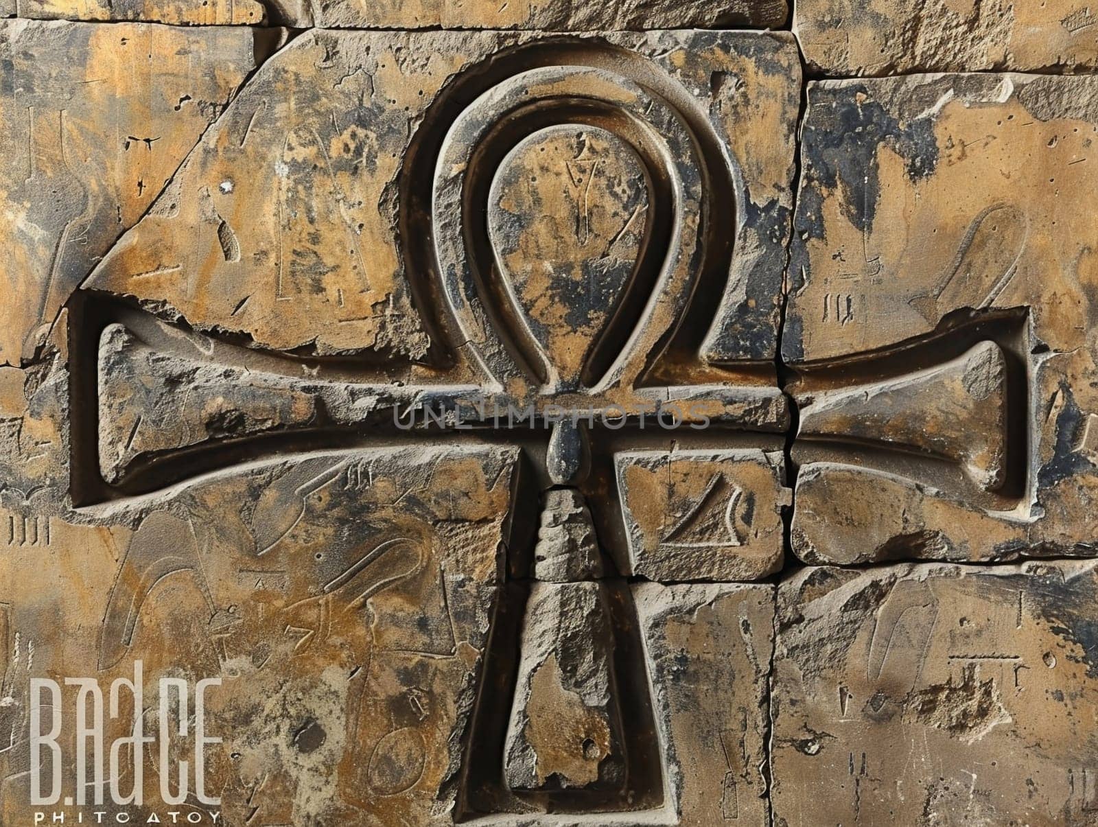 Ankh Symbol Carved into an Ancient Egyptian Temple Wall, The key of life merges with stone, representing eternal life and the divine.