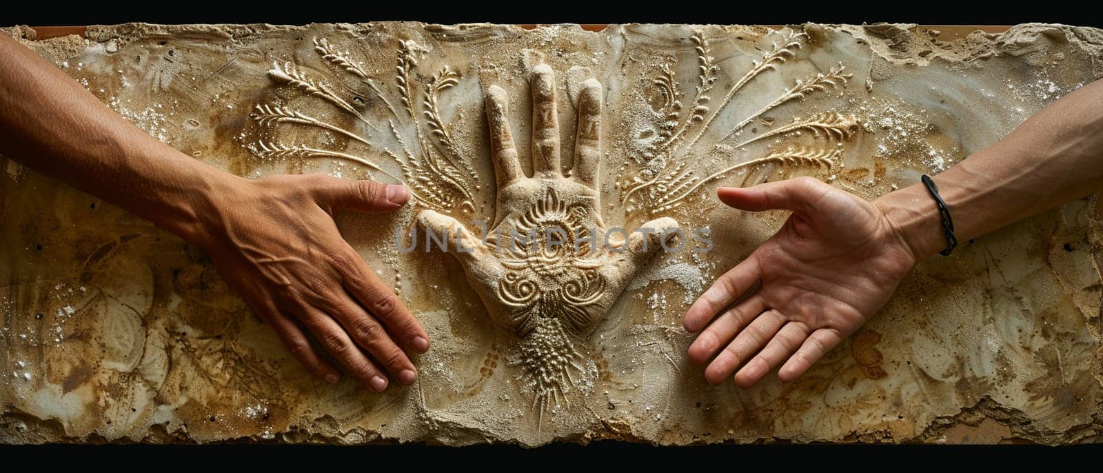 Vodou Veve Symbols Drawn in Flour for a Ceremony, The intricate lines spread out, carrying the power of connection to the divine.