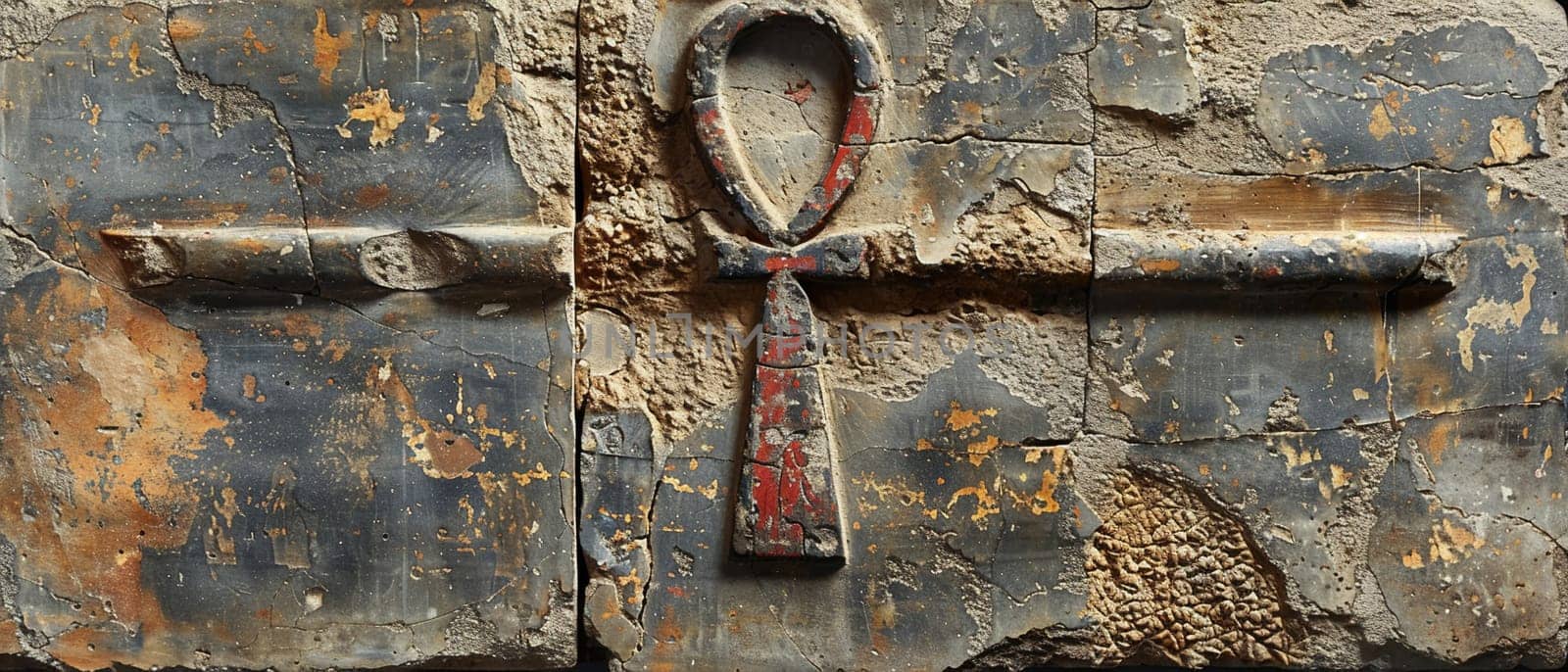 Ankh Symbol Carved into an Ancient Egyptian Temple Wall, The key of life merges with stone, representing eternal life and the divine.