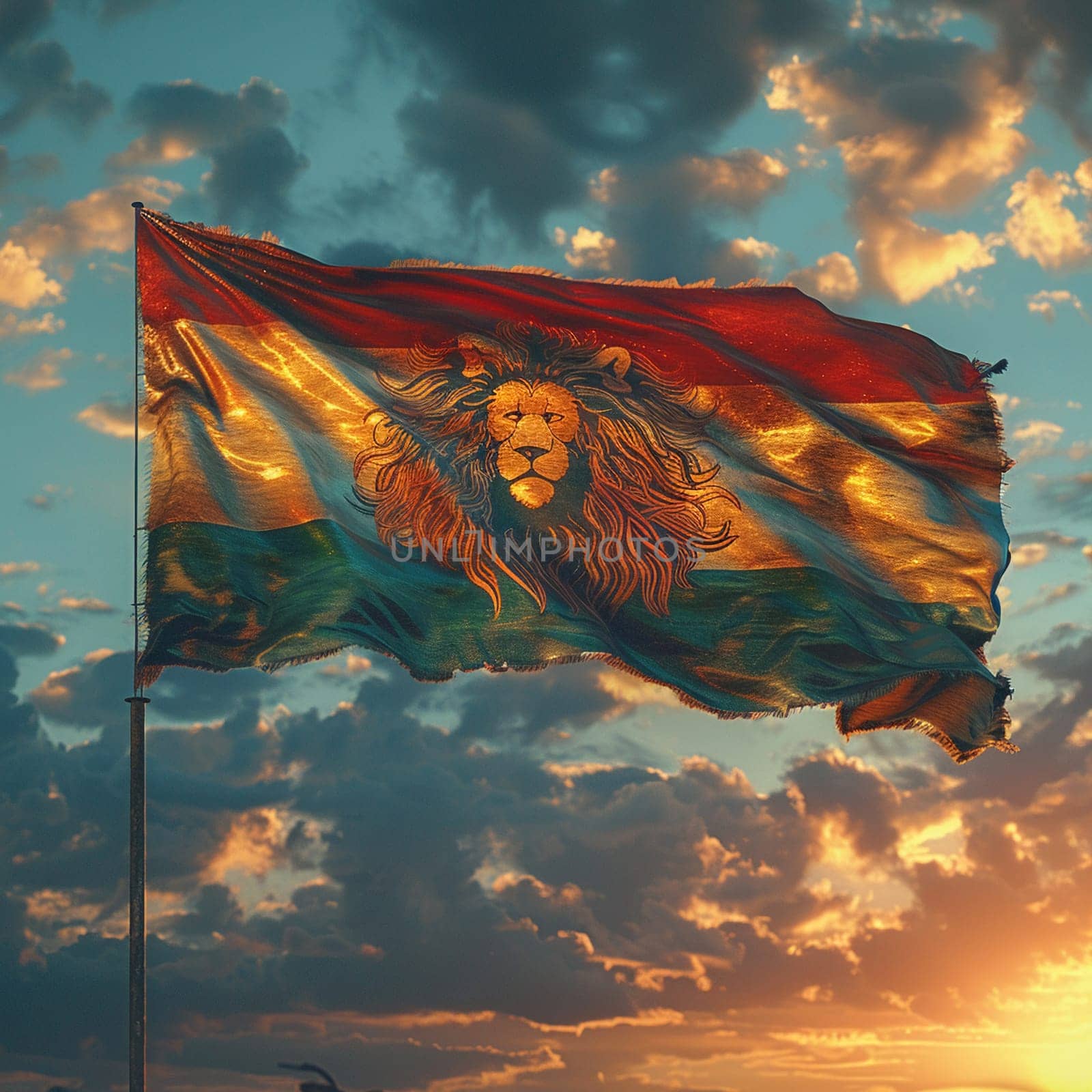 Rasta Lion of Judah Flag Fluttering in a Soft Breeze The flags colors blur by Benzoix