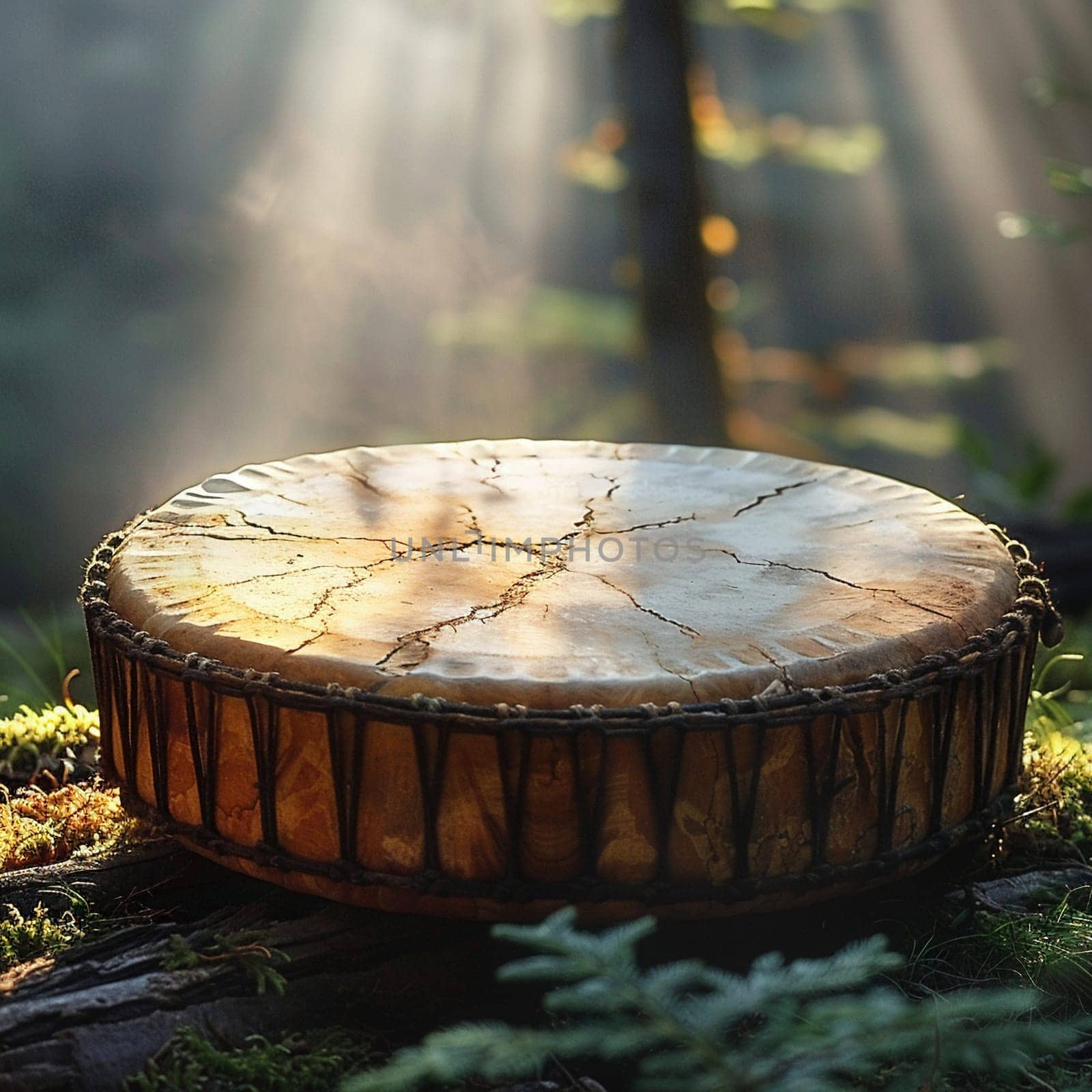 Shamanic Drum Ready for Spiritual Journeying, The instrument blurs into the shadows, a portal to other realms and inner wisdom.