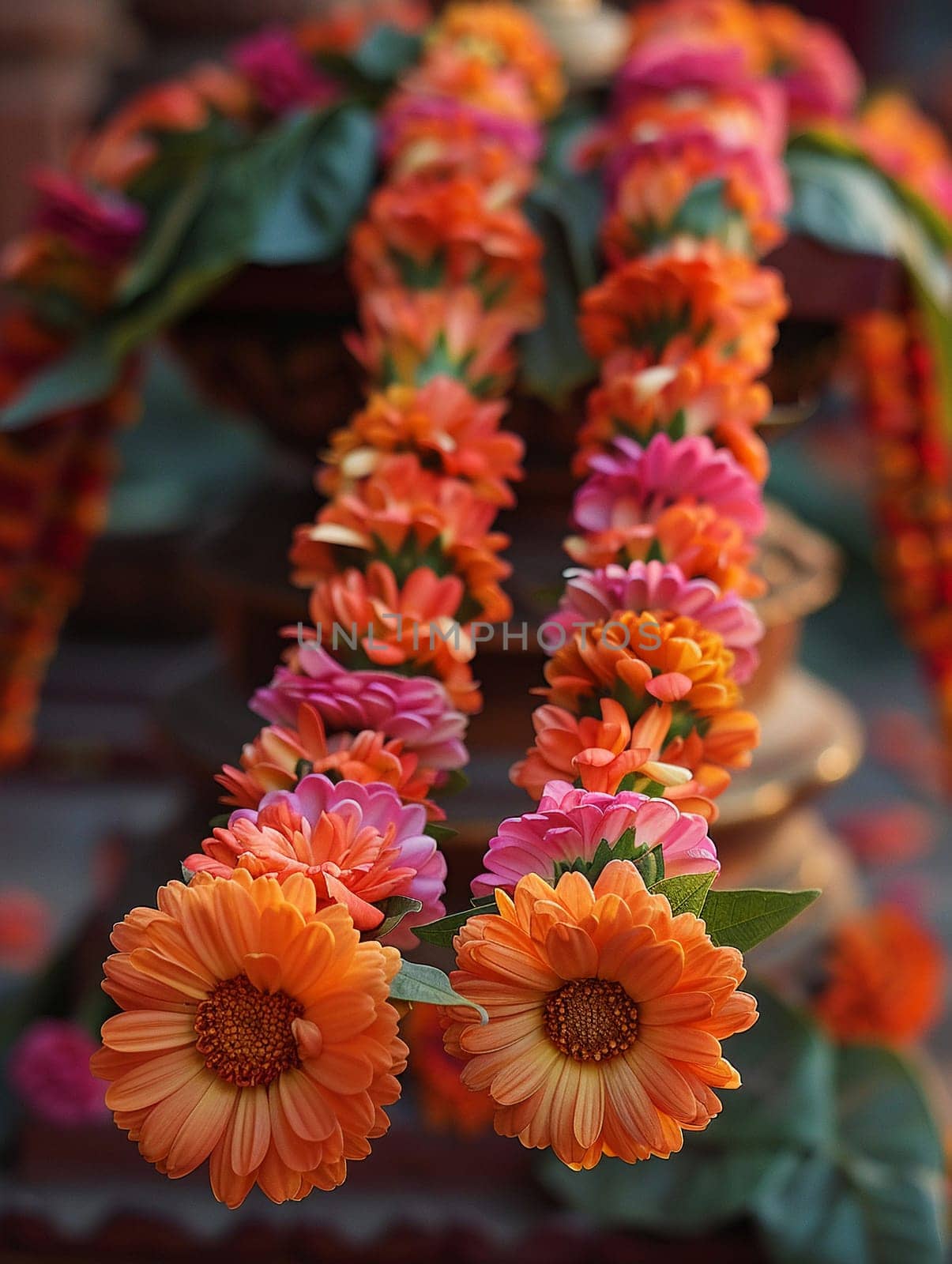 Flower Garlands Prepared for a Hindu Ceremony, The flowers' edges soften, representing offerings of respect and piety.