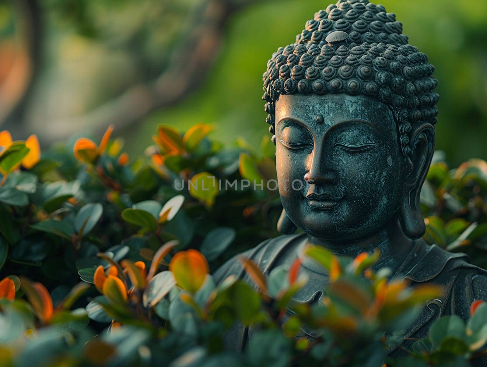 Bodhi Tree Leaves Rustling with Enlightenment's Whisper, The leaves blur into a symbol of the tree under which Buddha found awakening.