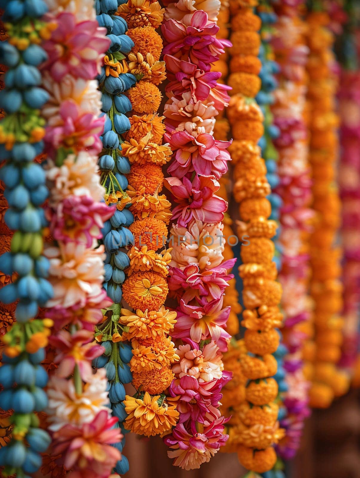 Flower Garlands Prepared for a Hindu Ceremony The flowers edges soften by Benzoix