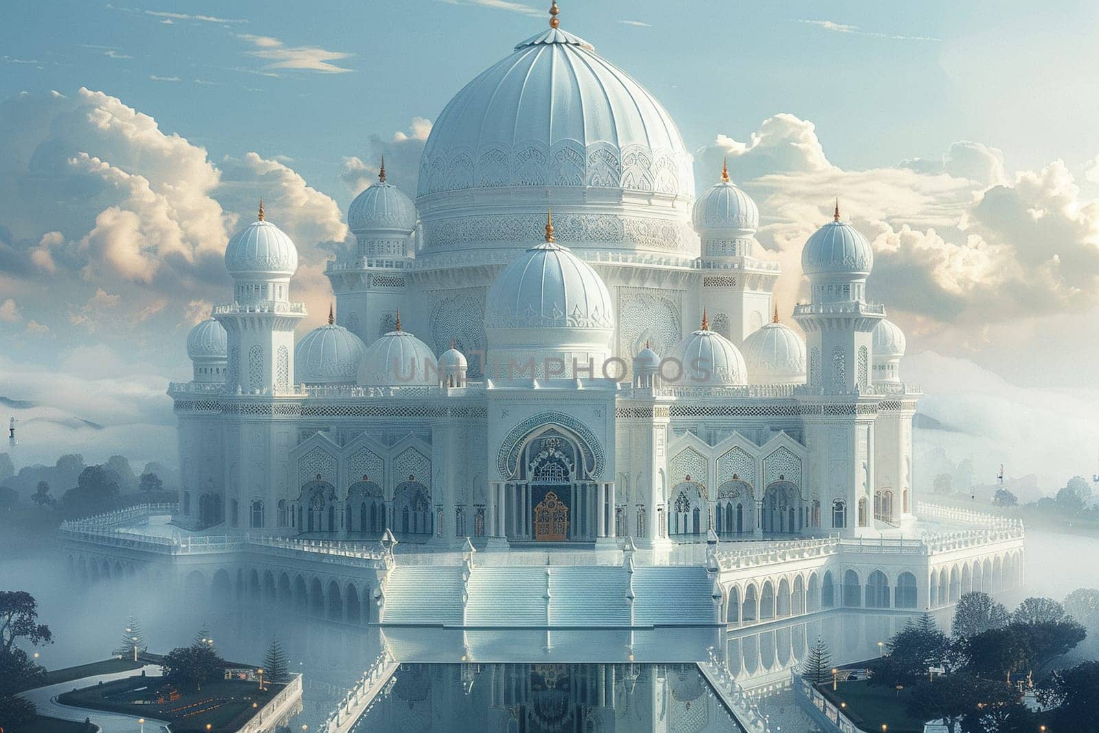 Baha'i House of Worship Dome Rising into Soft Skies, The temple's form blurs upward, inviting all to unity and prayer.