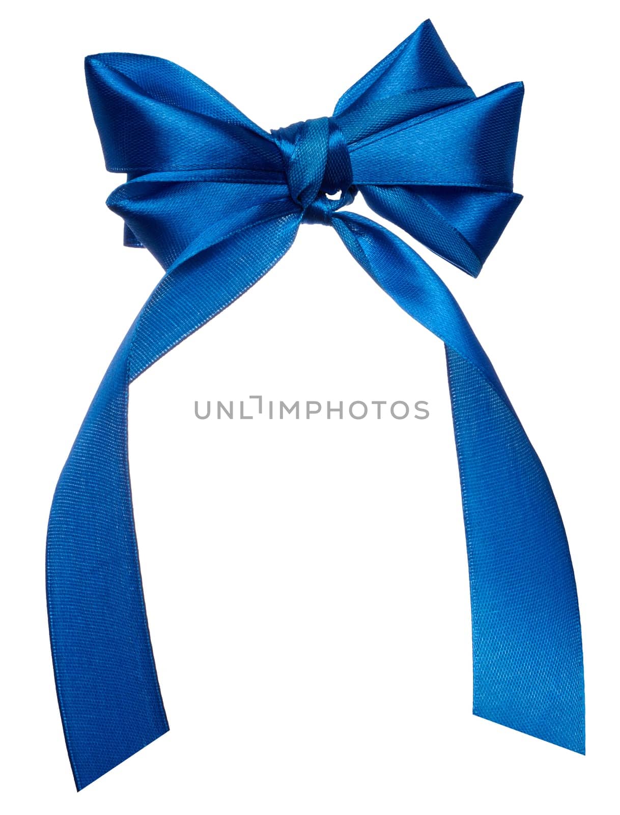 Blue bow for decoration on isolated background, top view