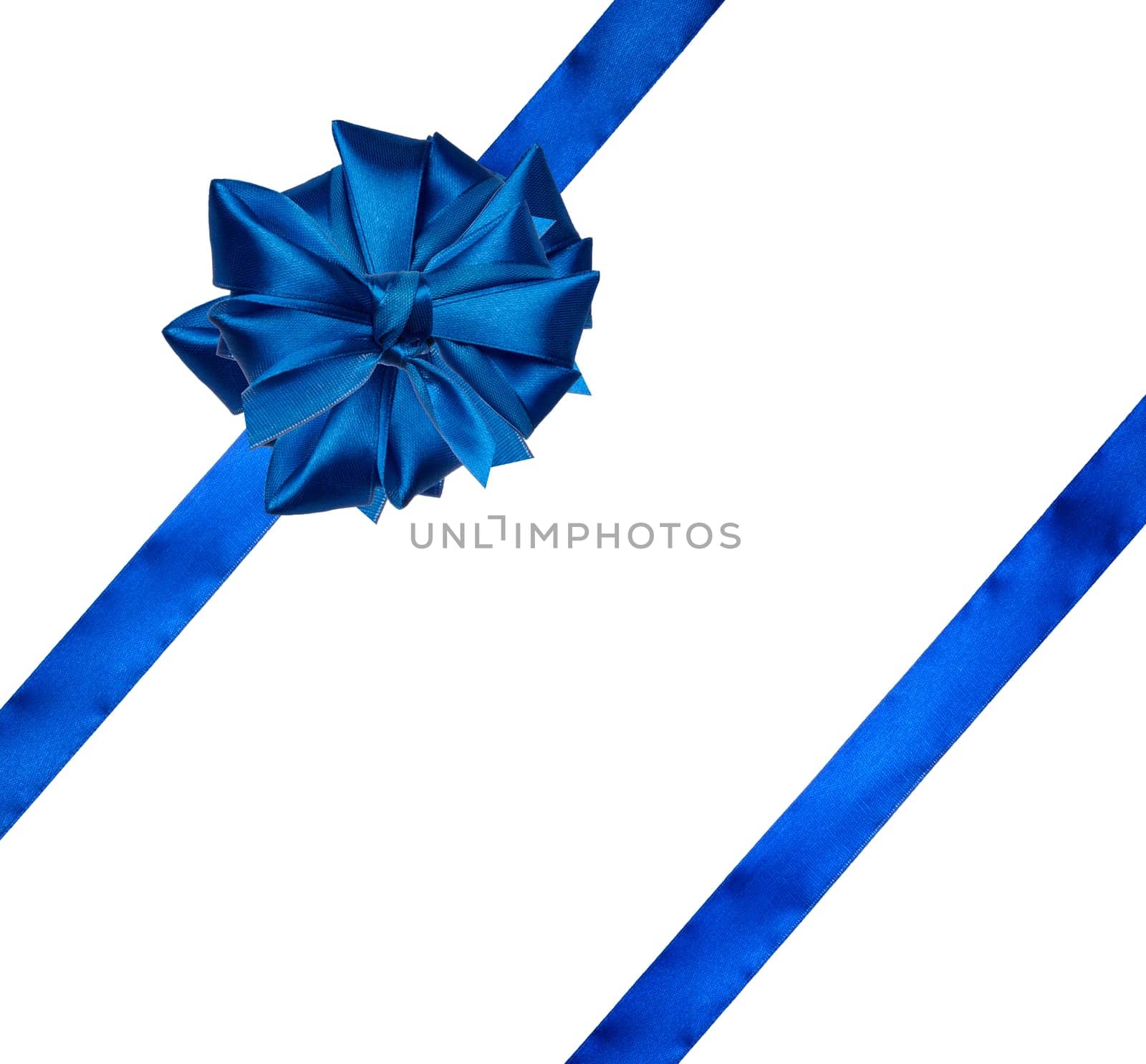 Blue bow for decoration on isolated background, top view