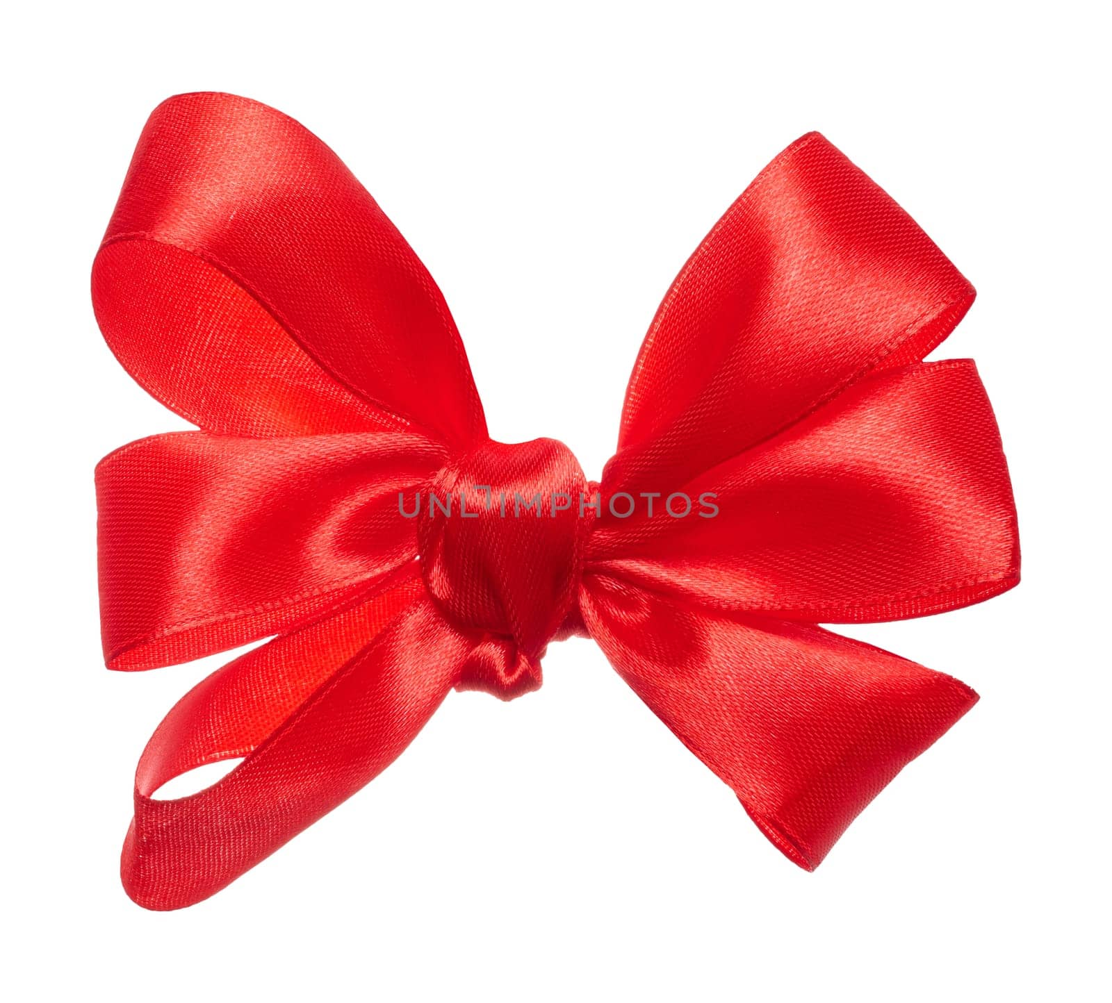 Red big bow for decoration on isolated background, top view