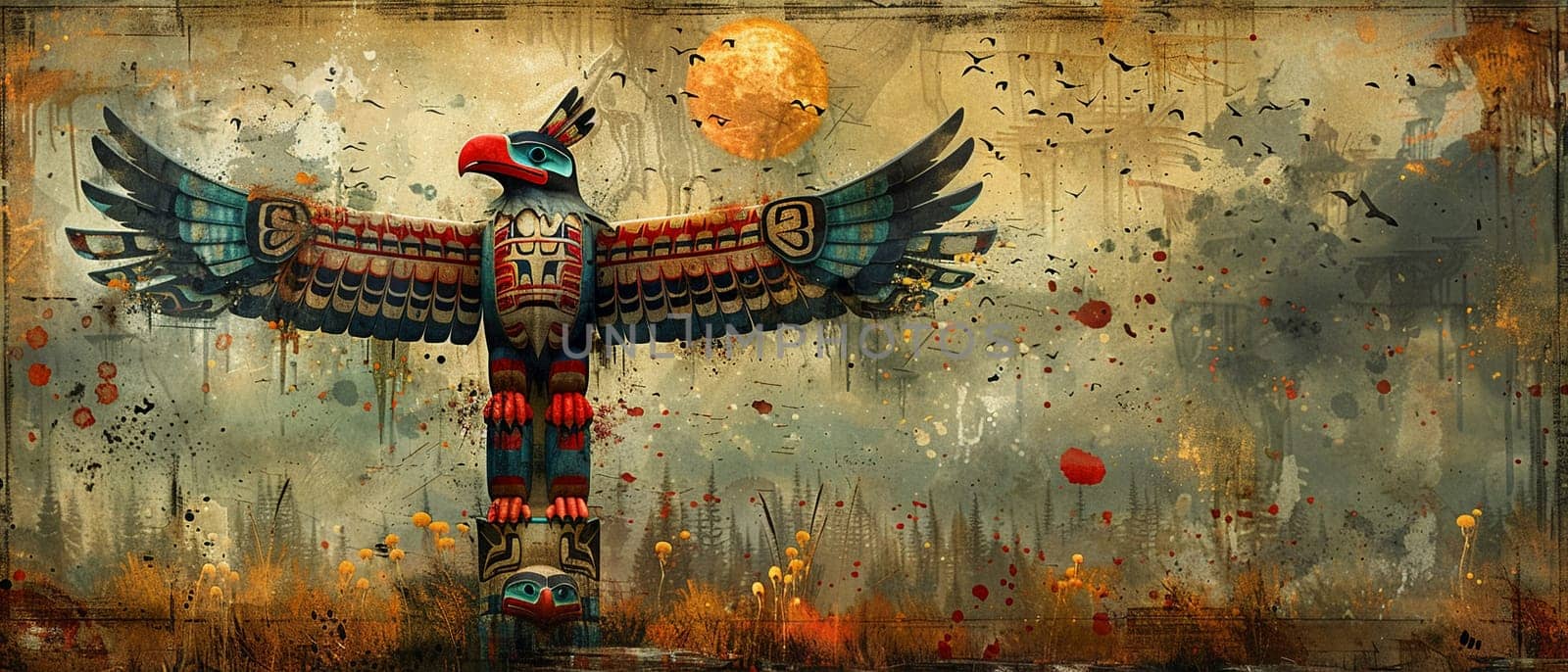 Native American Totem Pole Telling Stories in Faded Colors The historical narrative merges with the sky by Benzoix