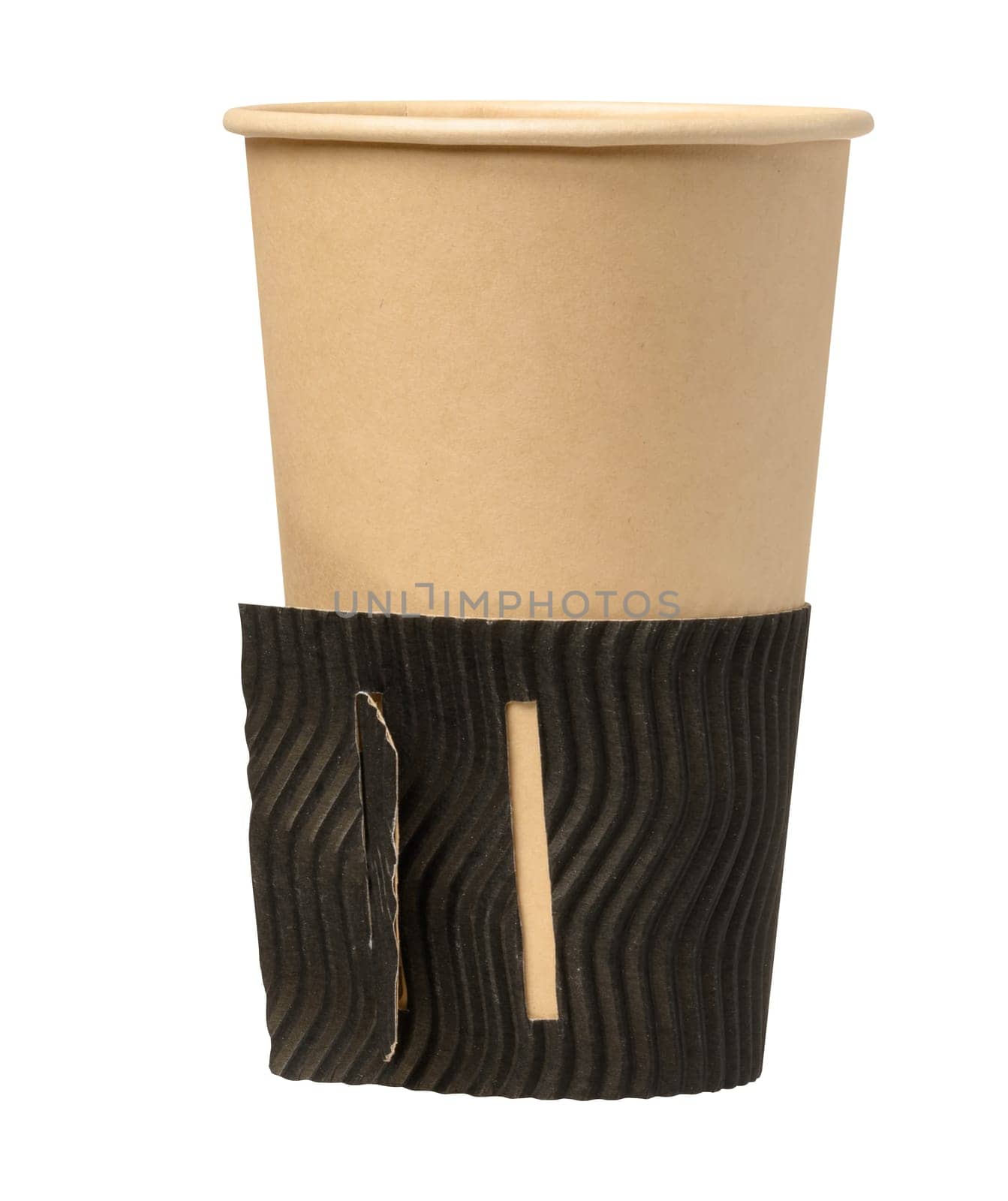 Empty brown cup for tea and coffee on a white isolated background, corrugated stand
