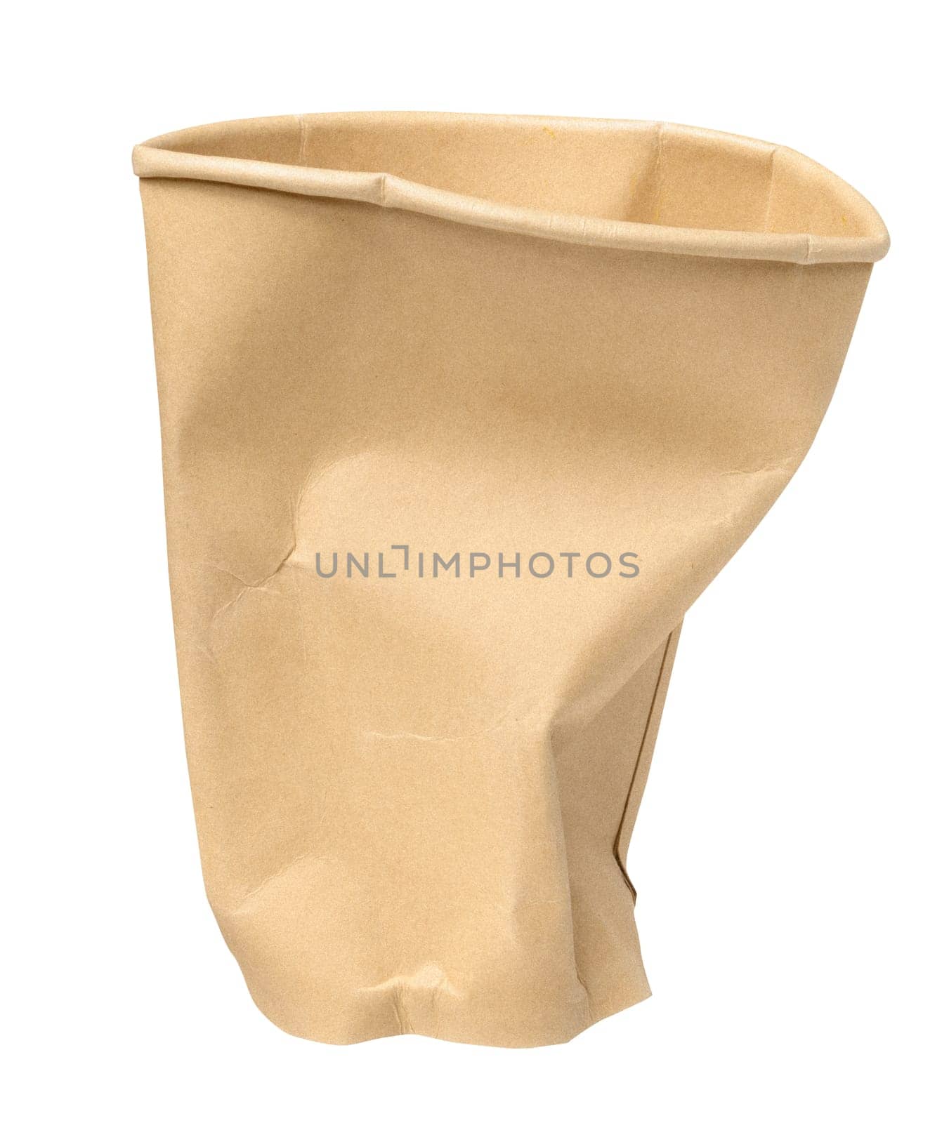 Paper brown crumpled cup on isolated background by ndanko