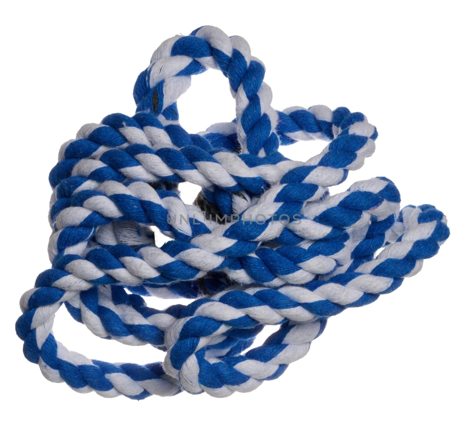 White blue rope on isolated background, top view by ndanko
