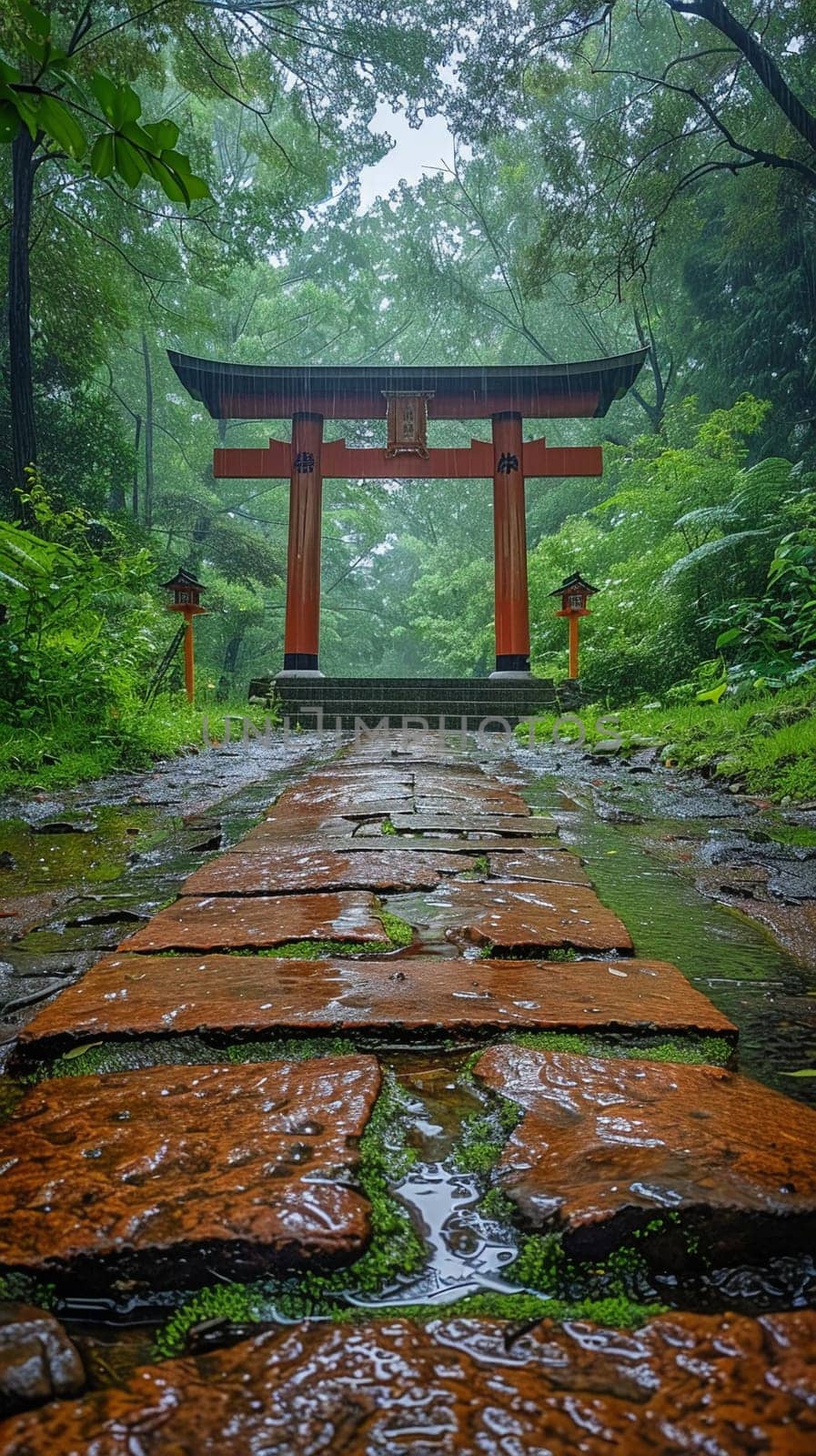 Shinto Shrine Torii Gate Framing a Peaceful Forest The traditional structure blends with nature by Benzoix