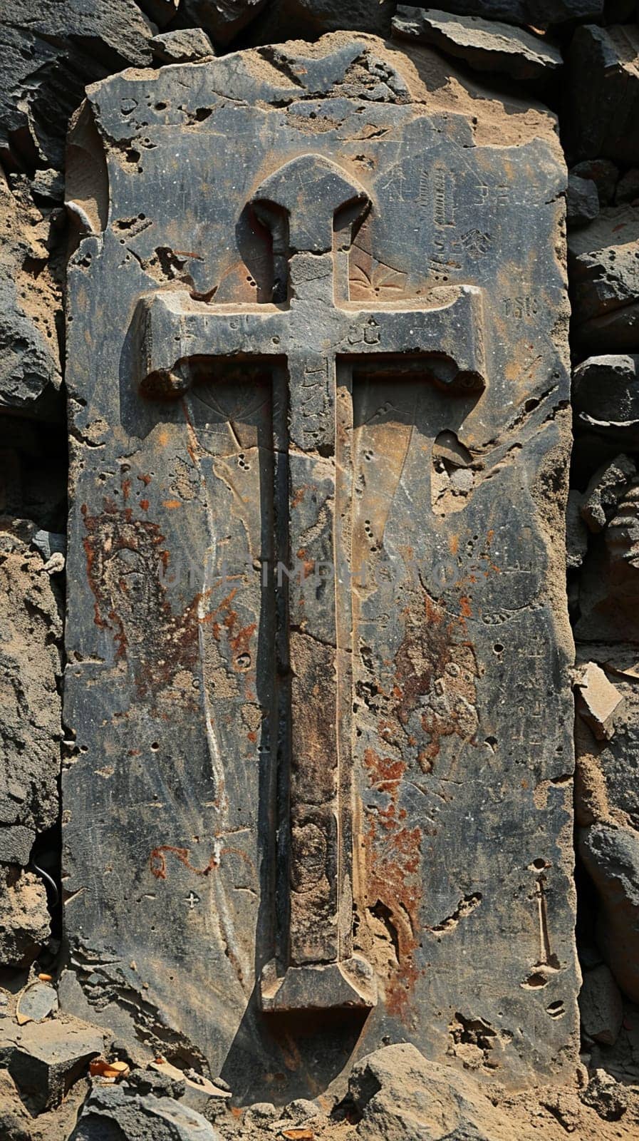 Coptic Christian Cross Engraved in an Ancient Church Wall The cross merges with aged stone by Benzoix