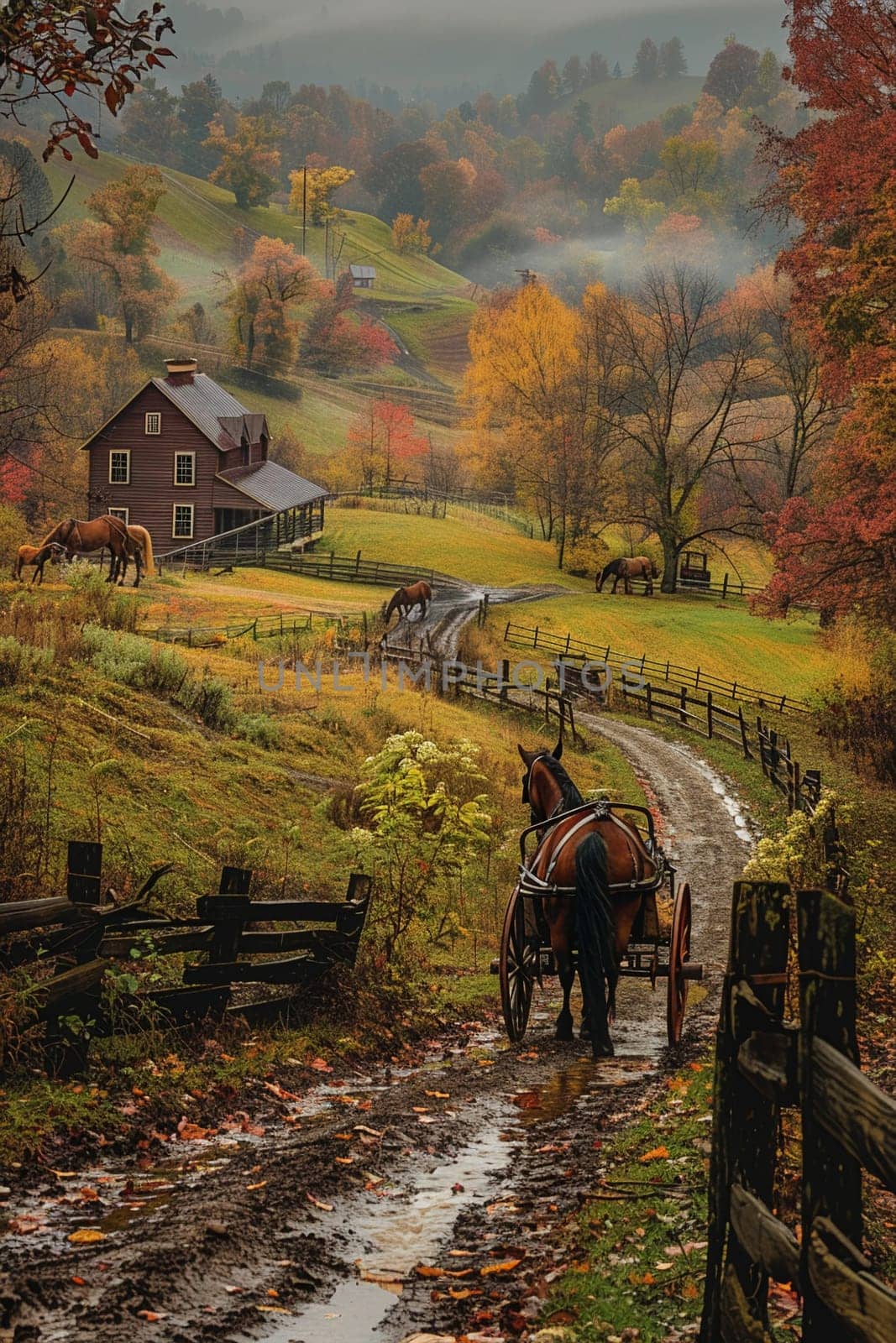 Amish Horse and Buggy Blending into a Rural Landscape, The simple life blurs into the fields, a dedication to community and tradition.