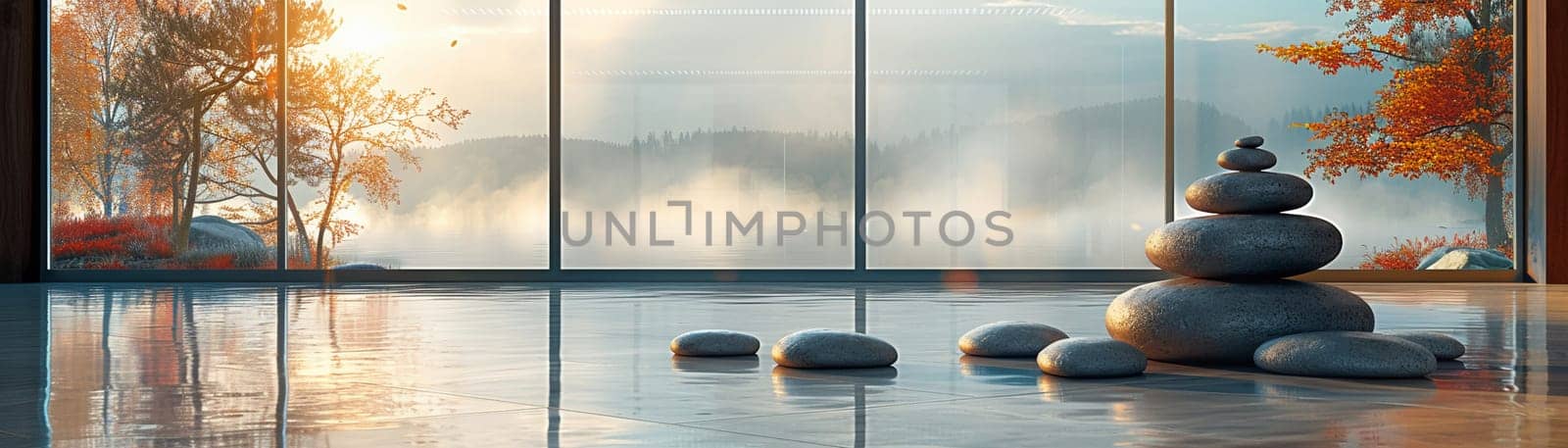 Zen Stones Stacked in Balanced Harmony, The stones blur into one another, creating a tranquil symbol of simplicity and meditation.