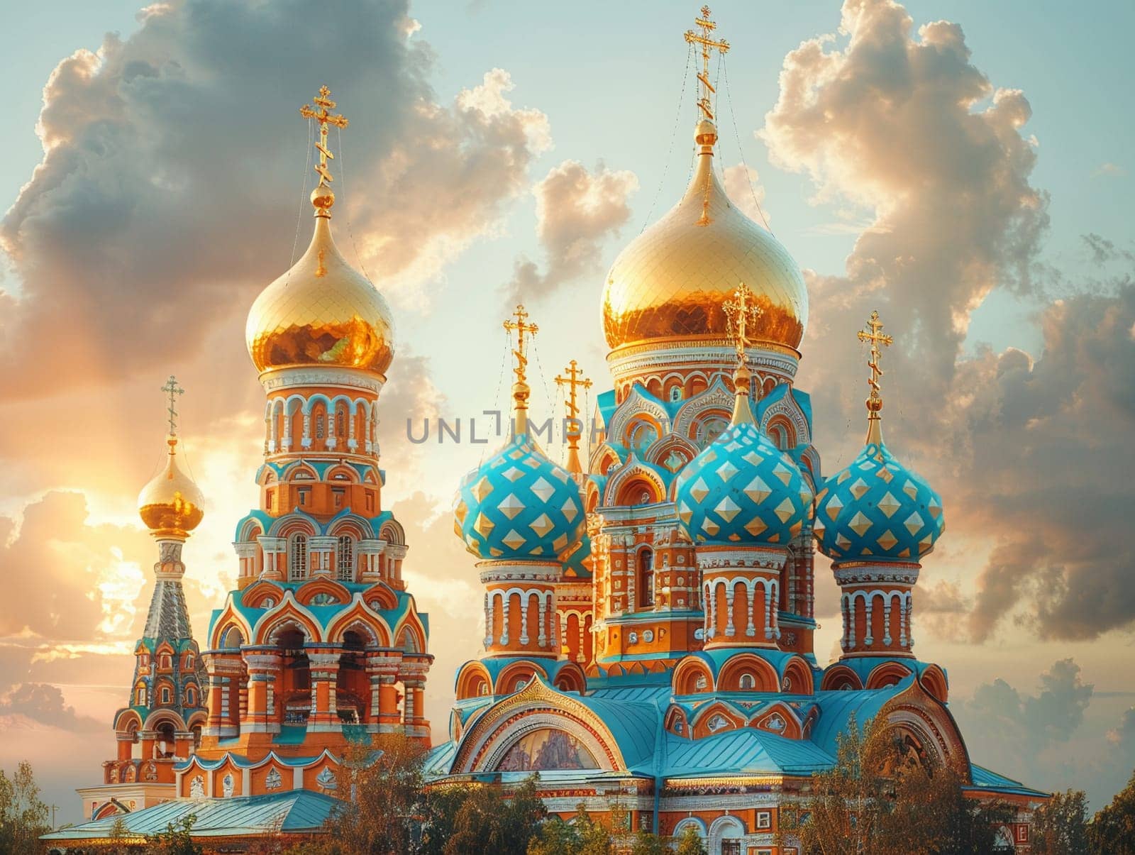 Orthodox Russian Onion Domes Against a Blurred Sky The domes meld with the clouds by Benzoix