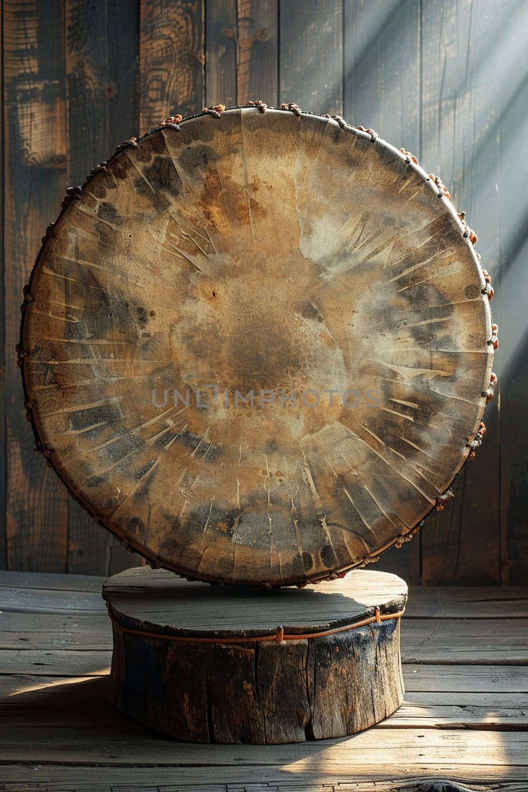 Shamanic Drum Ready for Spiritual Journeying, The instrument blurs into the shadows, a portal to other realms and inner wisdom.