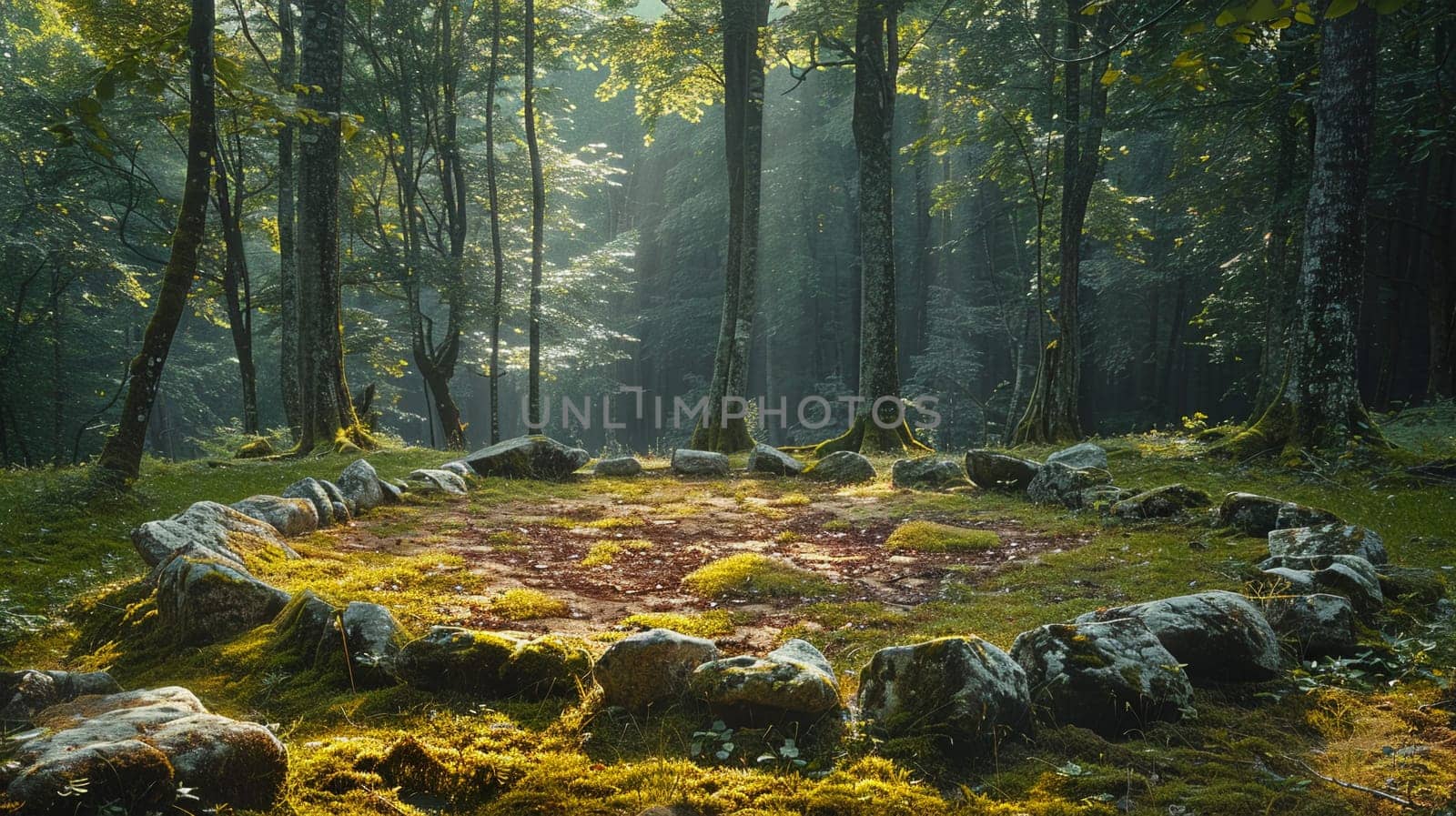 Druidic Circles Standing Silent in a Forest Clearing The stones blur into a sacred space by Benzoix