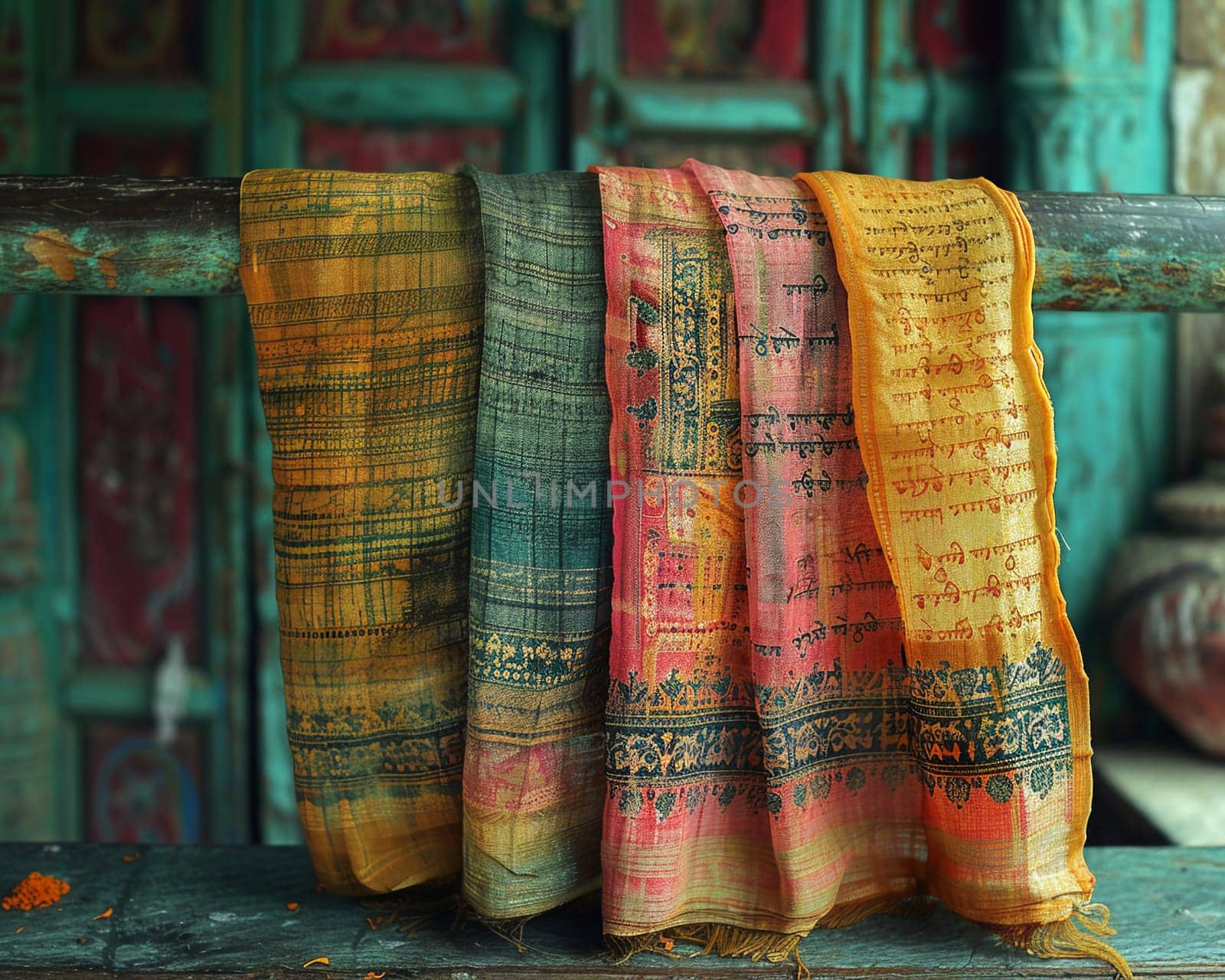 Hare Krishna Maha Mantra on Faded Prayer Flags The words blur into the fabric by Benzoix