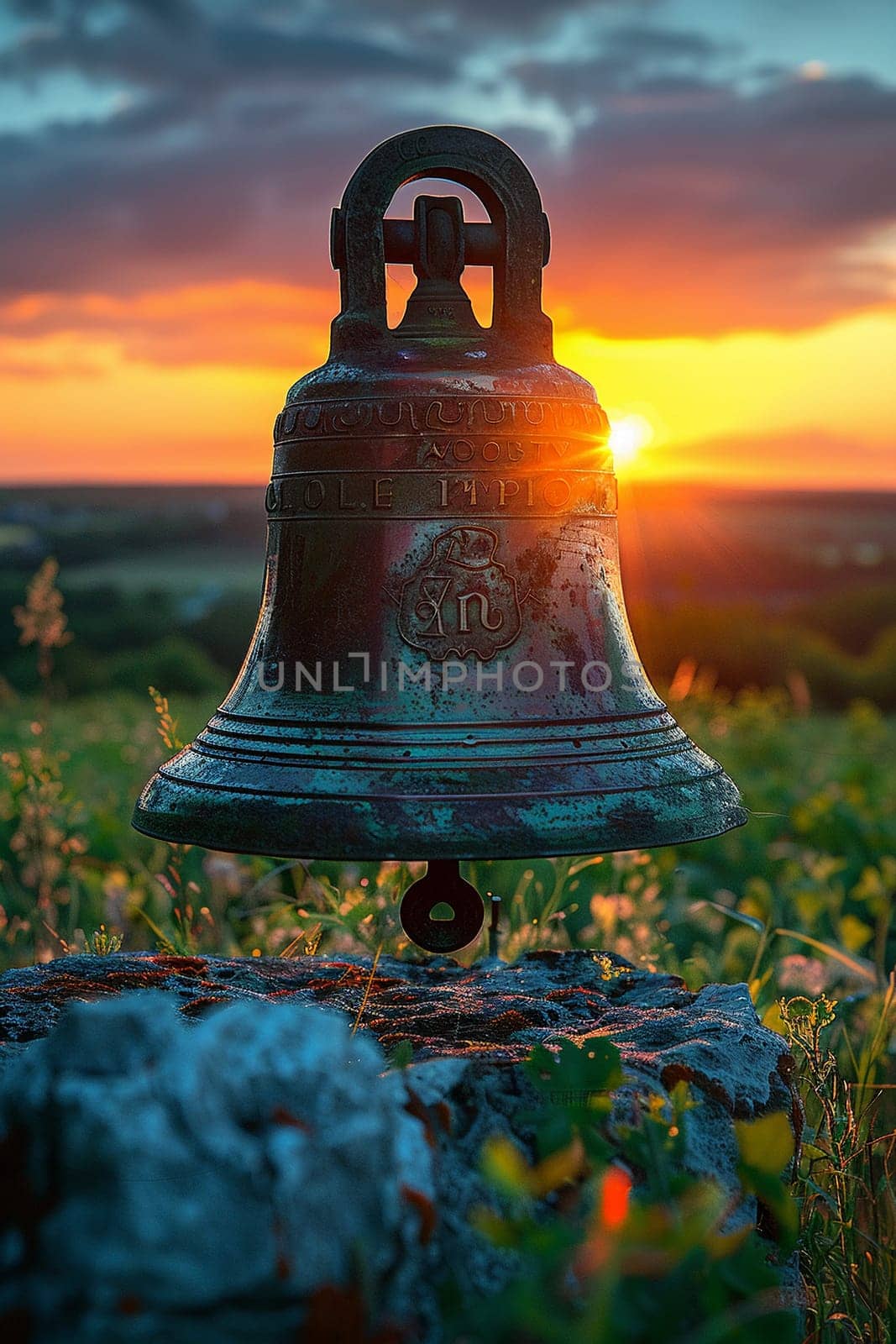 Brass Church Bell Silhouetted Against the Sunset The bell merges with the dusk by Benzoix