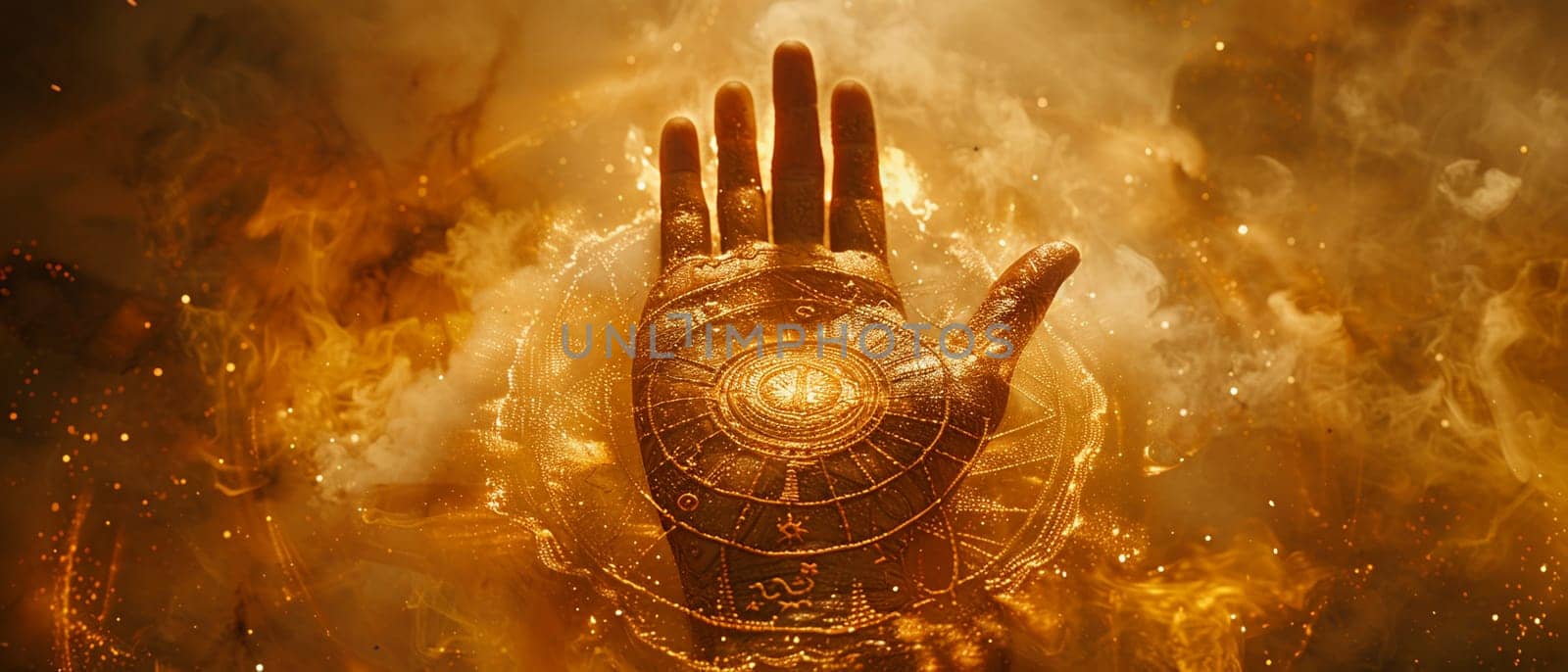 Jain Hand with Wheel Symbolizing Non-Violence and Cosmic Principles The hands outline blurs with the symbol by Benzoix