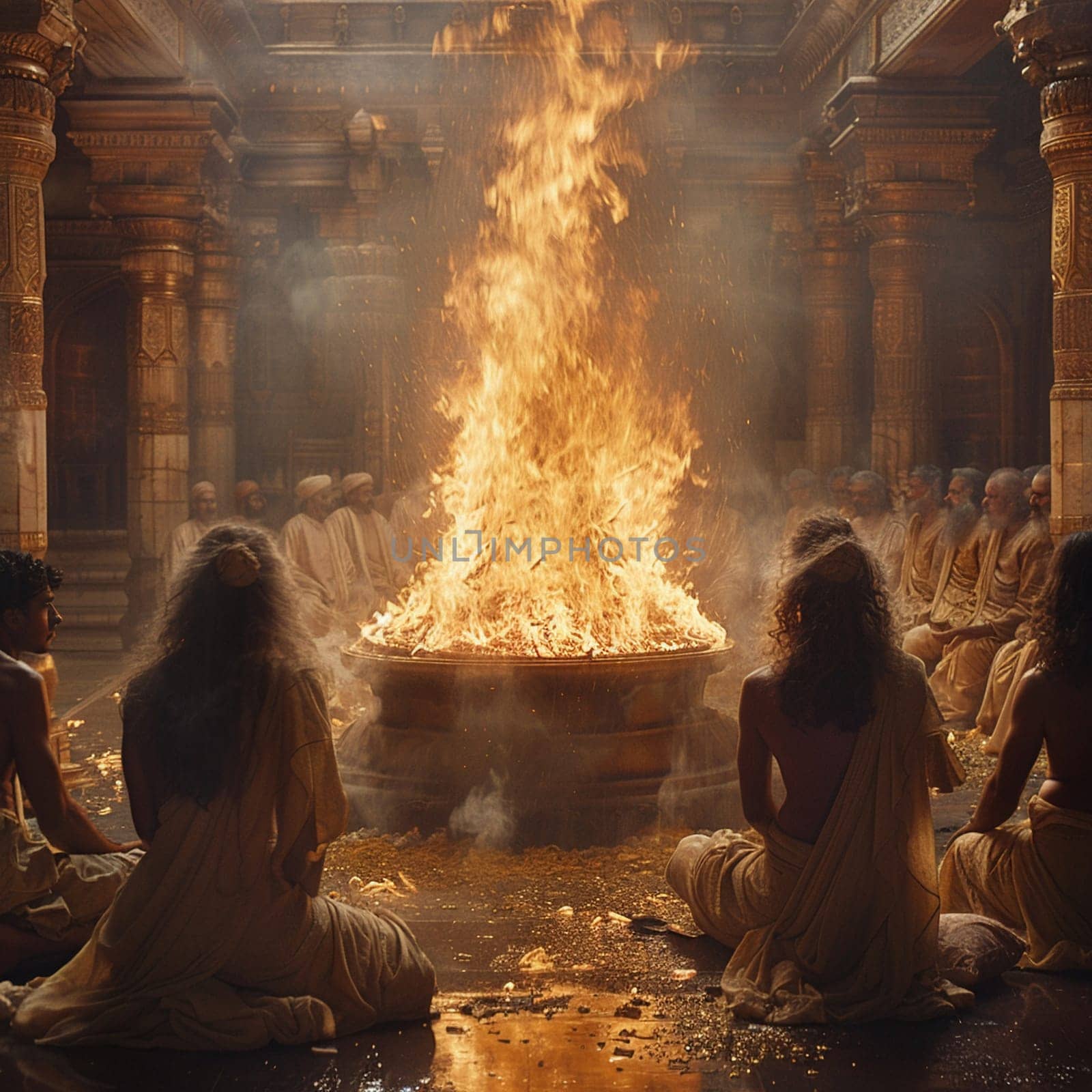 Zoroastrian Fire Temple Flames Flickering in Contemplation, The sacred fire blurs into an ancient practice of worship and purity.